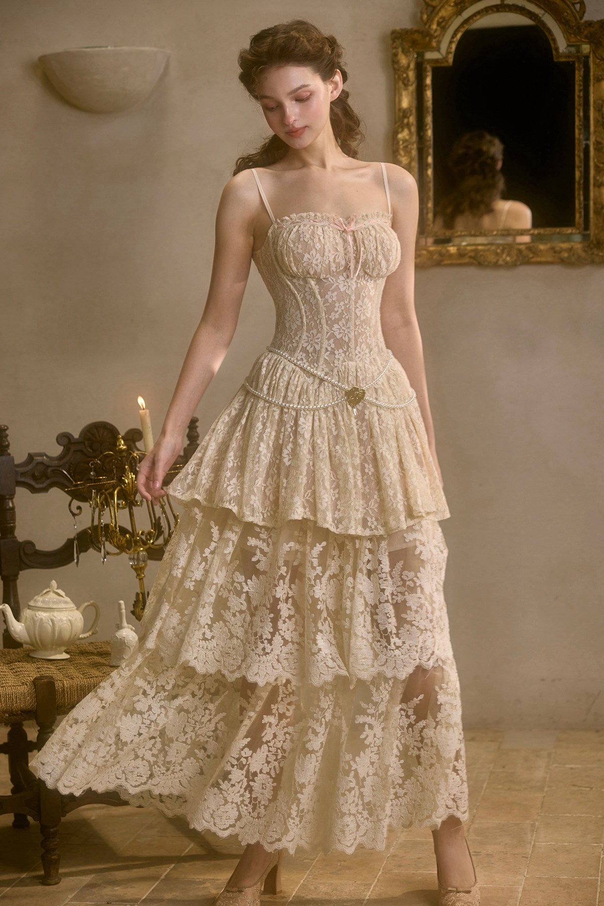Lace Camisole Dress and Skirt Set