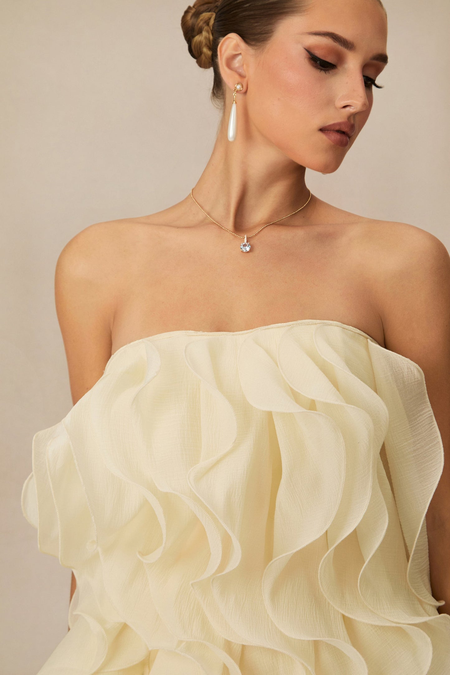 Blaire Beige Layered Ruffle Dress