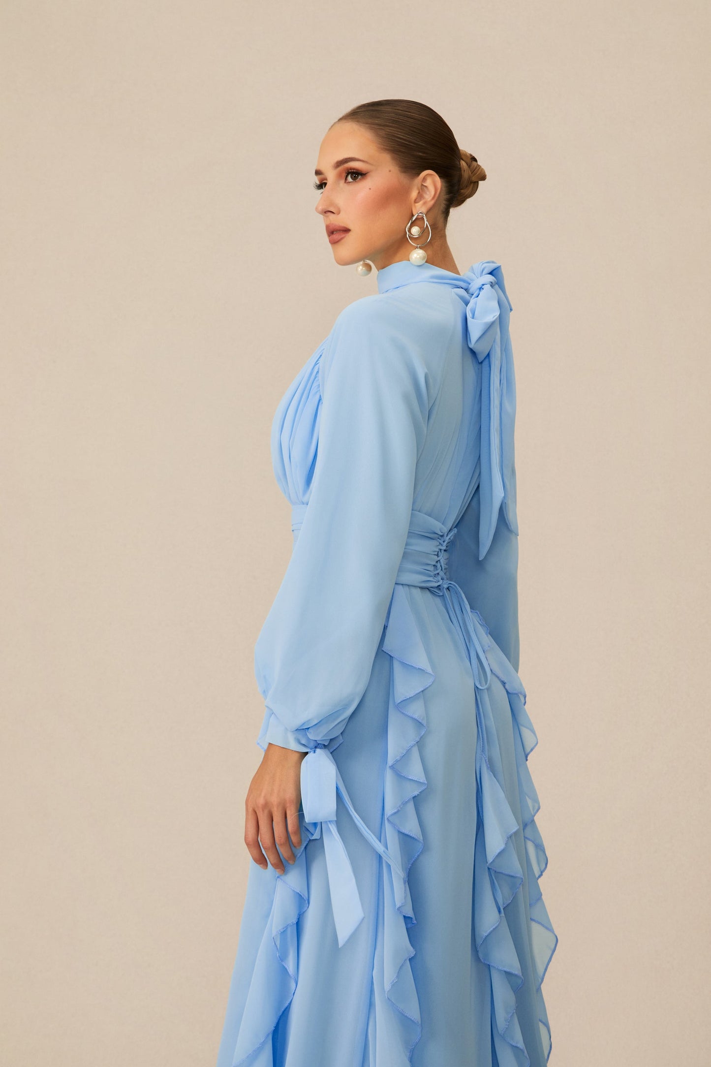 Uma Dreamy Balloon Sleeve Ruffle Chiffon Maxi Dress