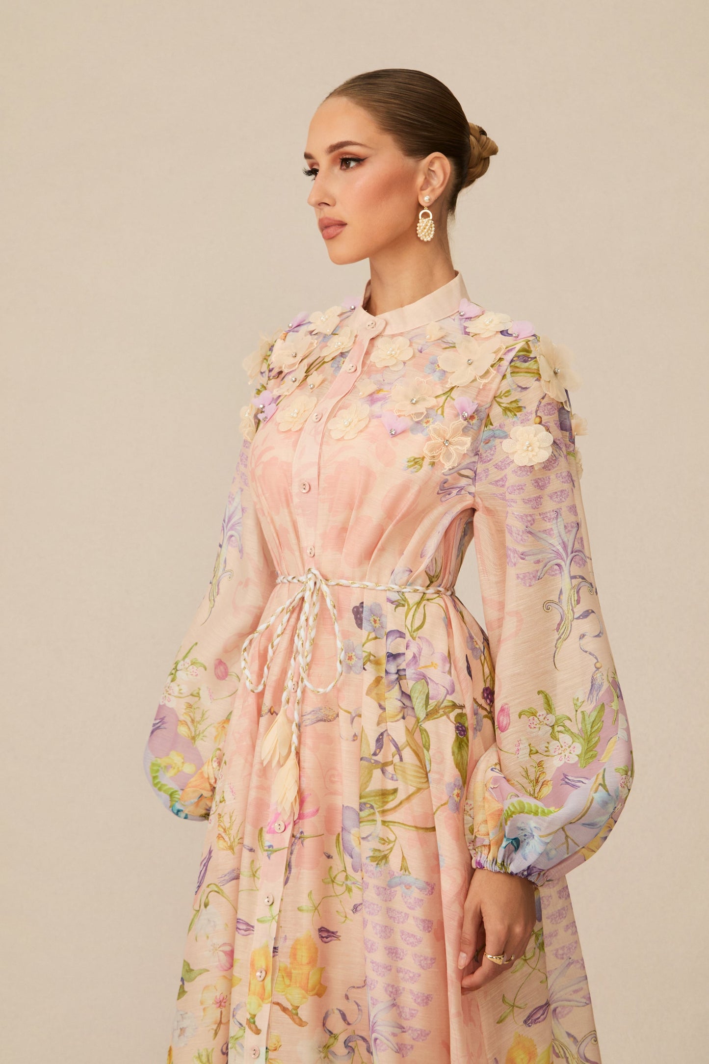 Jade Lovely Floral Print Tie Waist Maxi Dress