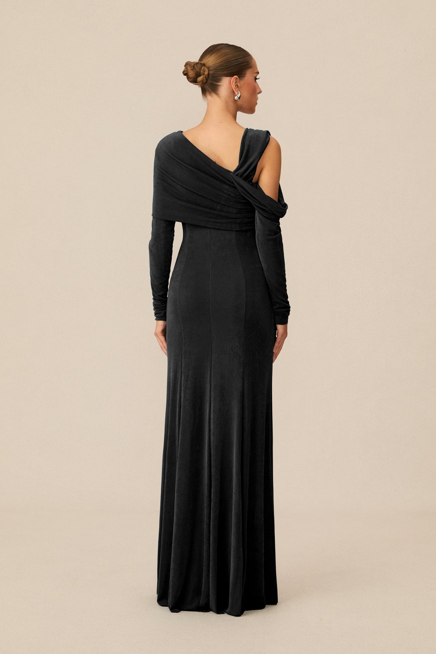 Mila Sophisticated Asymmetric Ruched Long Sleeve Maxi Dress