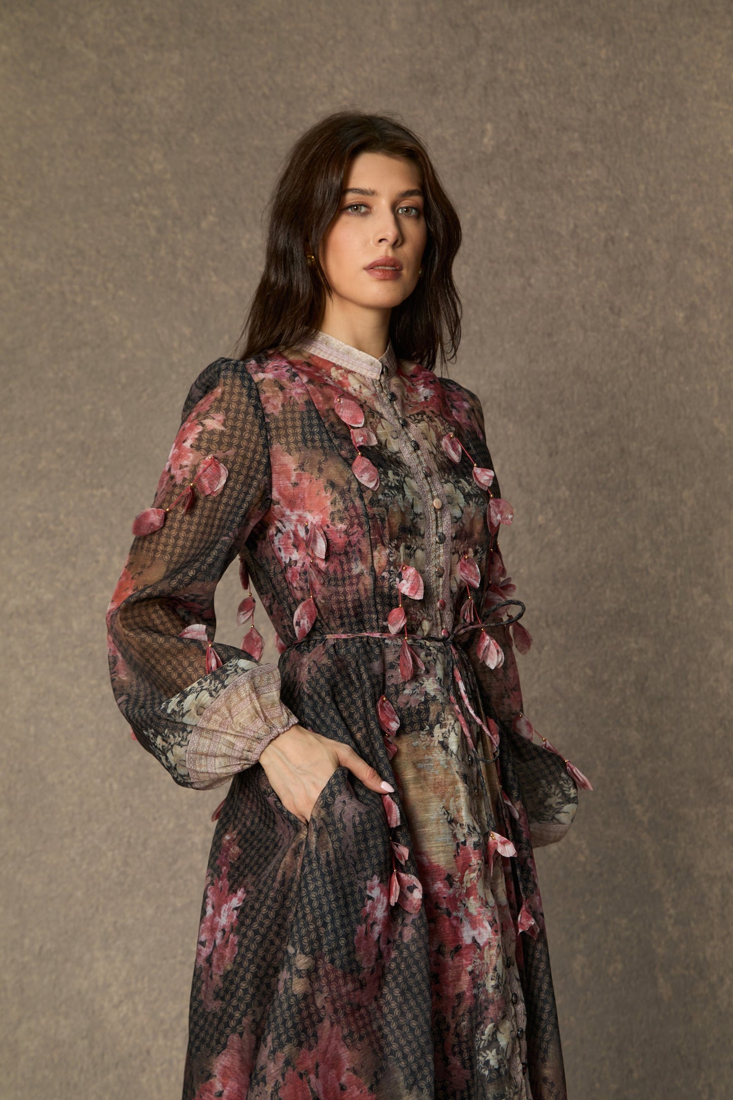 Emma Black Floral Applique Maxi Dress with Poise