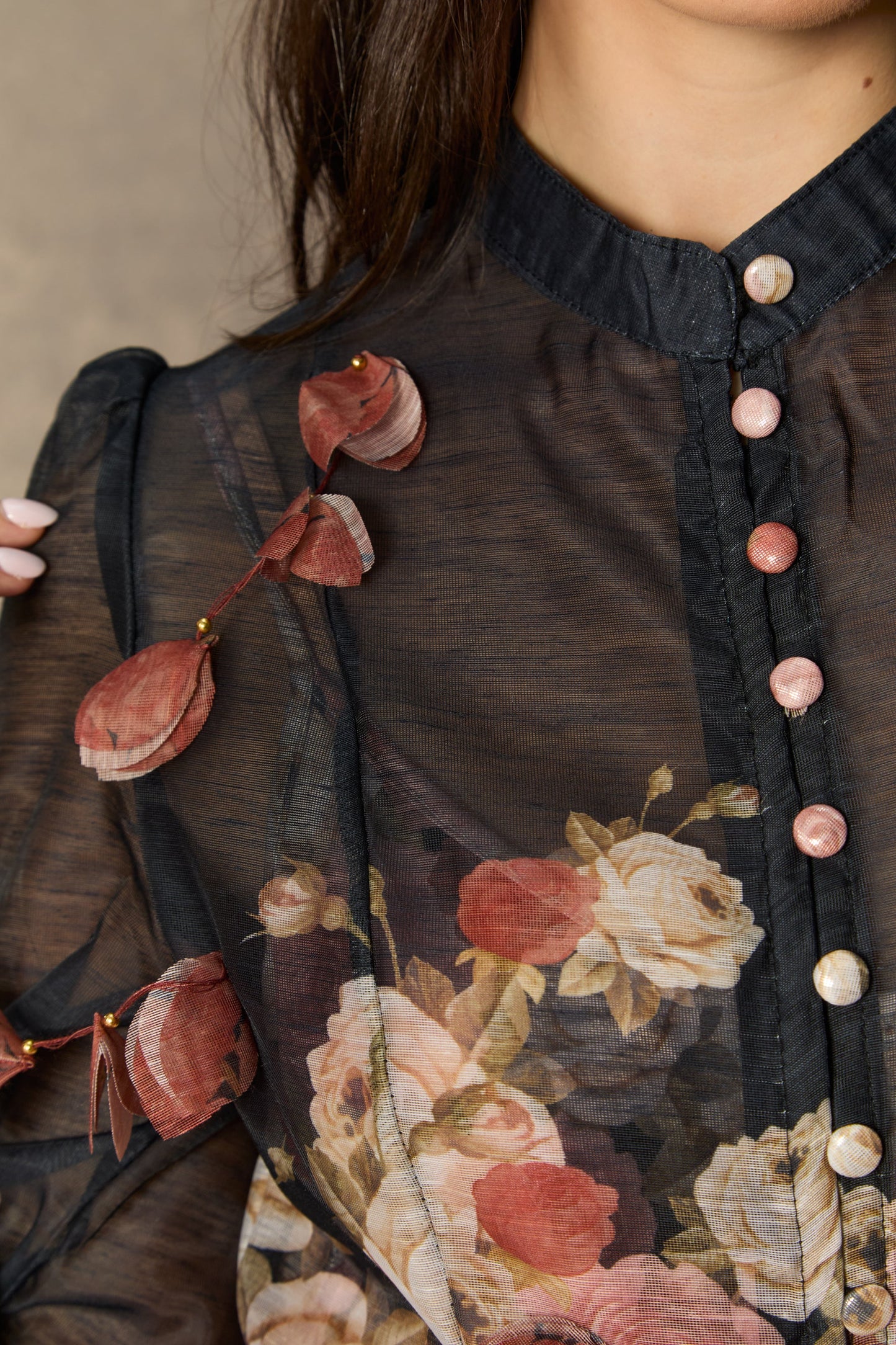 Uma Black Floral Print Long Sleeve Maxi Dress