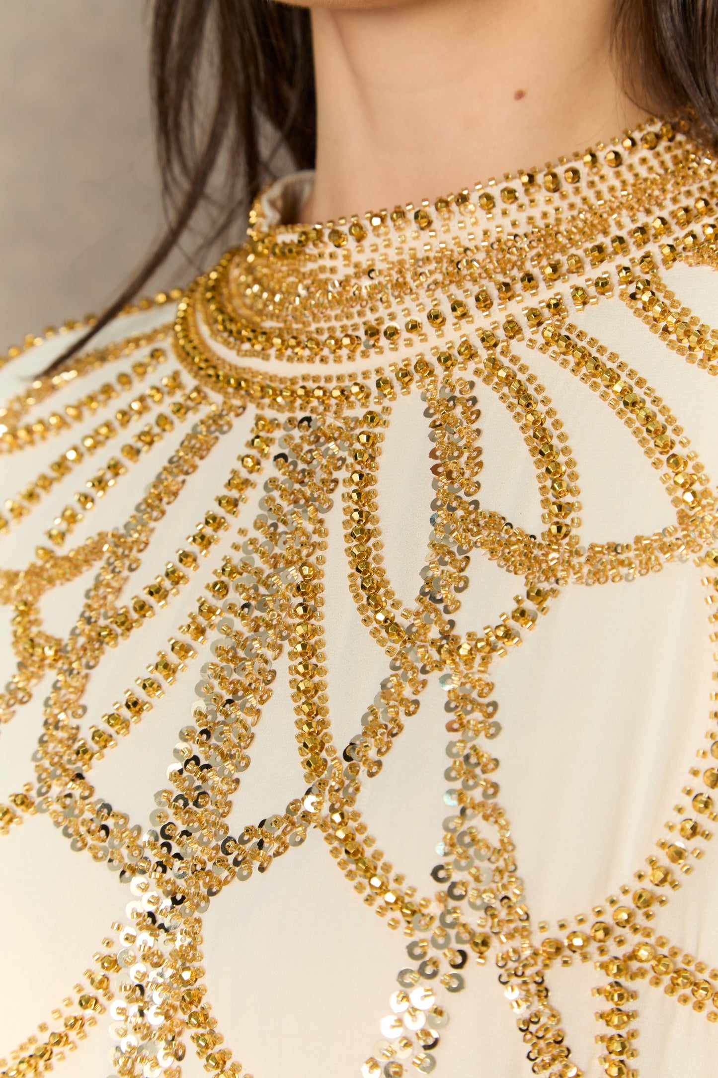 Olivia Beige Sequin Kaftan