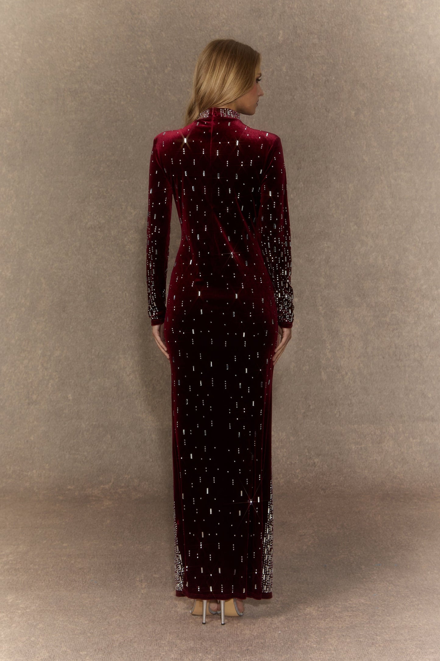Kira Burgundy Gradient Rhinestone Maxi Gown