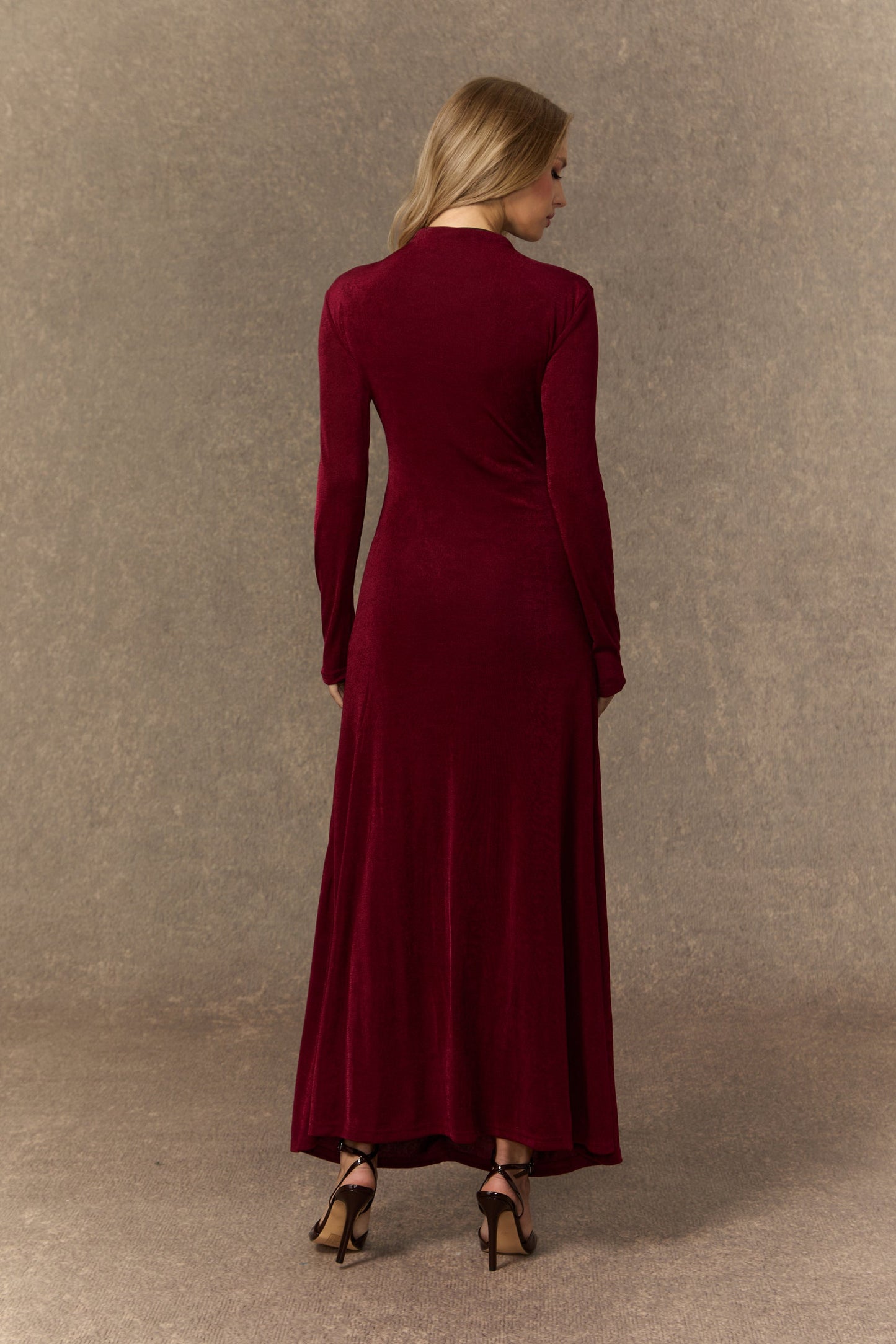 Iris Stunning Burgundy Crystal Ruched Gown