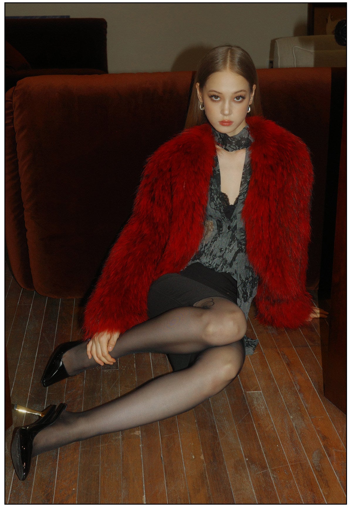 Faux Fur Coat - Red Short Design