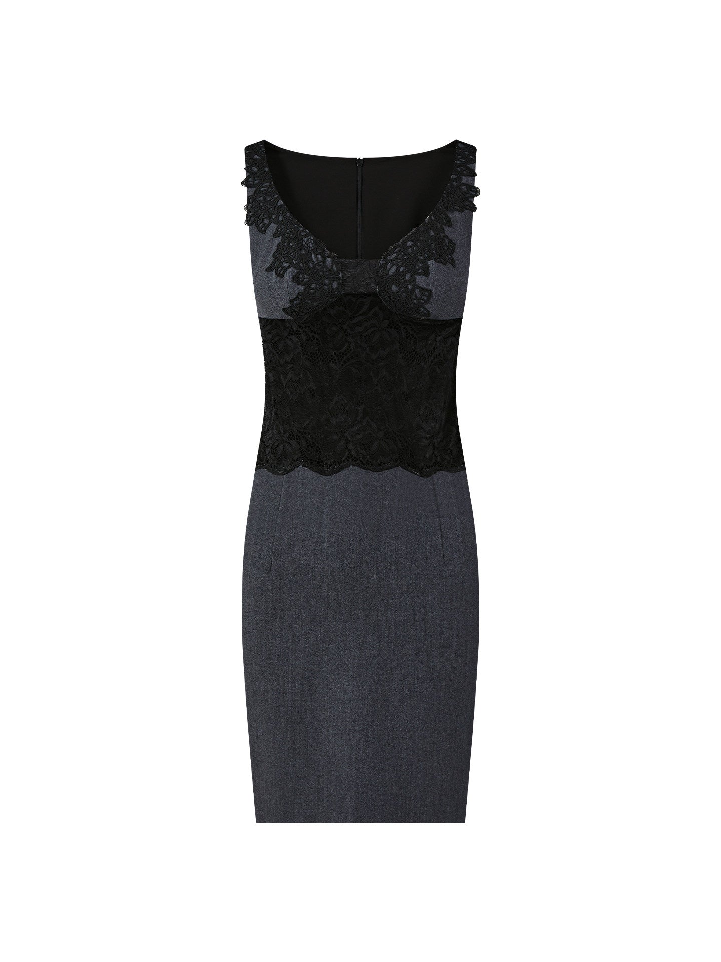 Polyester Dress - Lace Contrast Deep V-Neck