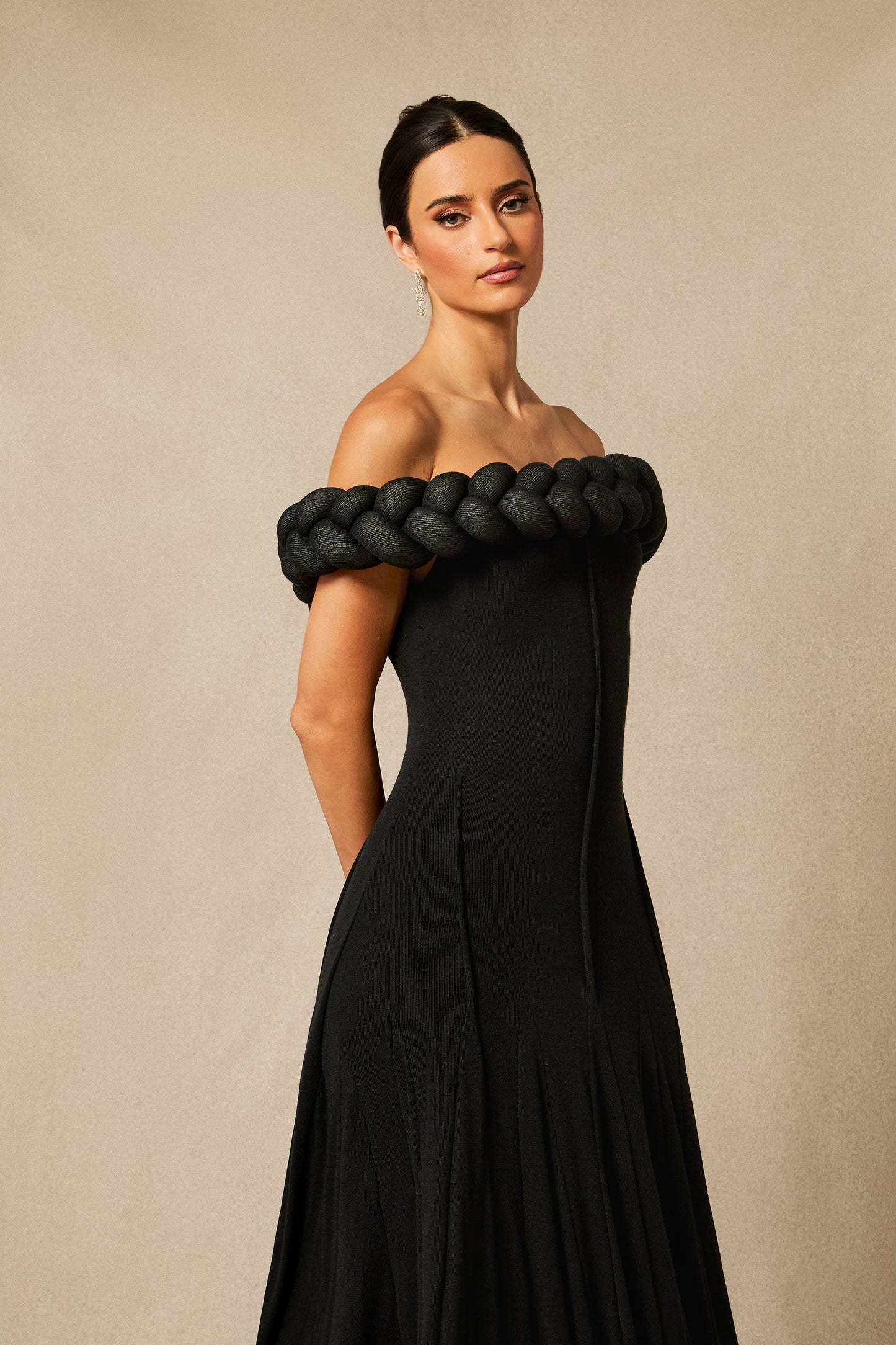 Olivia Off Shoulder Braided Knit Maxi Dress