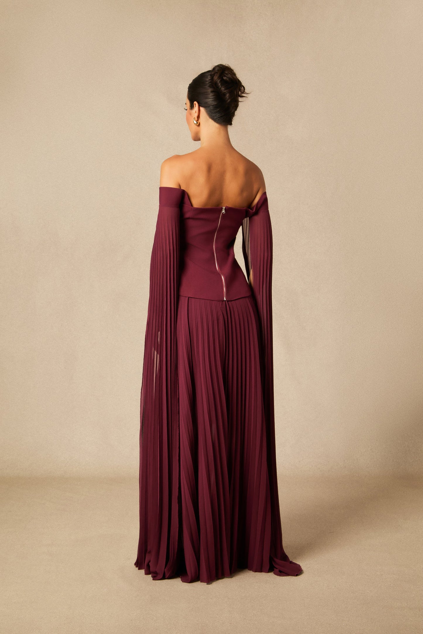 Mila Chic Off Shoulder Top Pleated Skirt Set