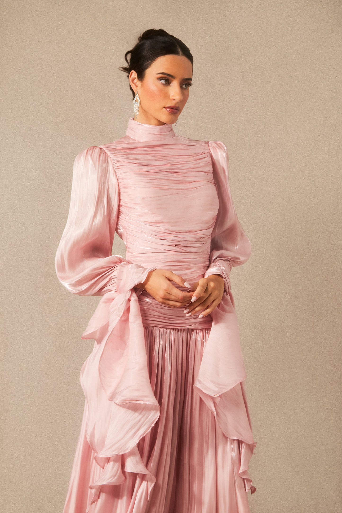 Nora Elegant Puff Sleeve Ruched Bodice Maxi Dress