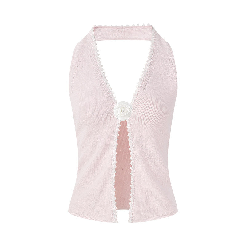 Mulberry Silk Top with Lace Halter Neck