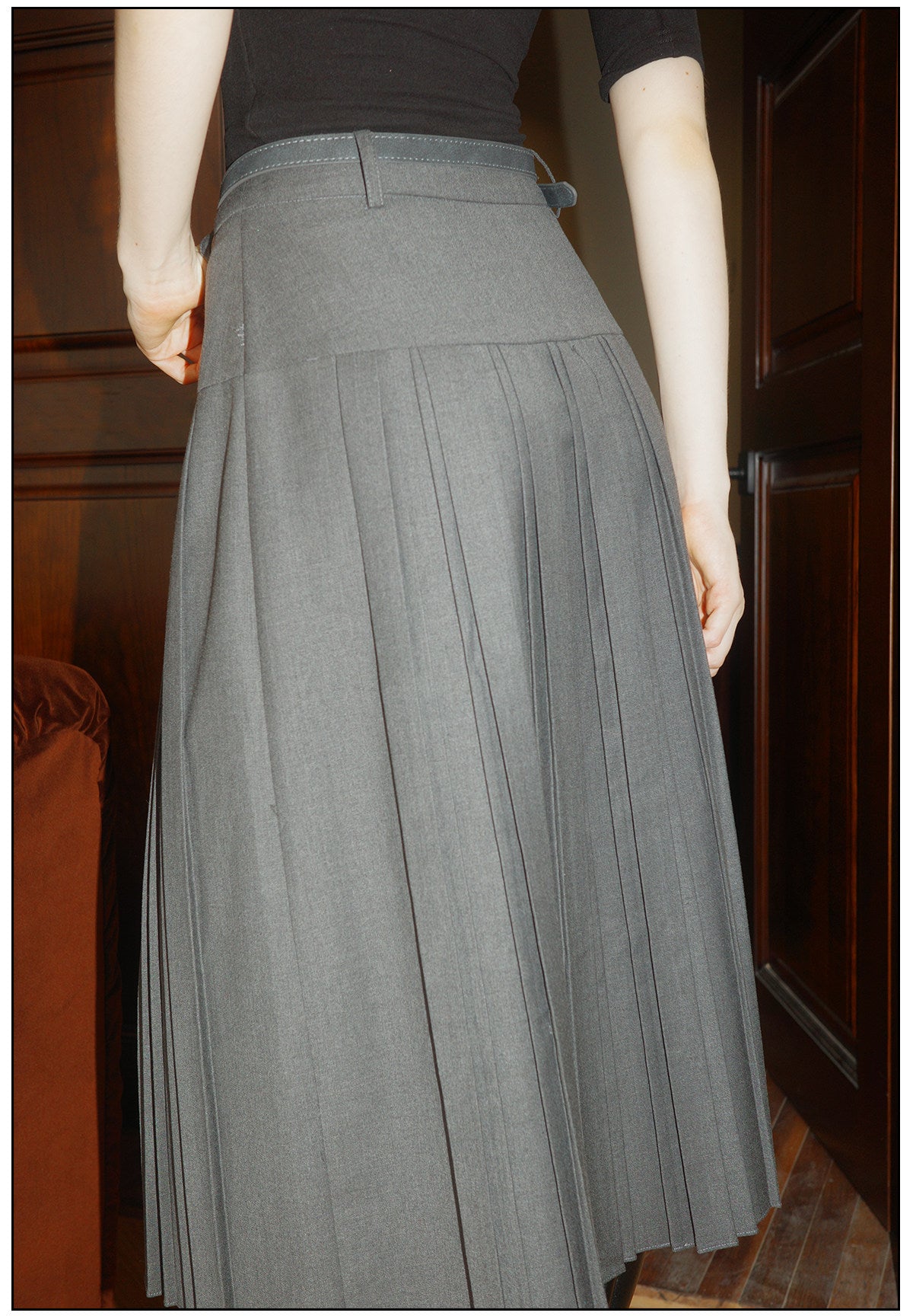 Pleated Skirt with Black and Gray T-Shirts