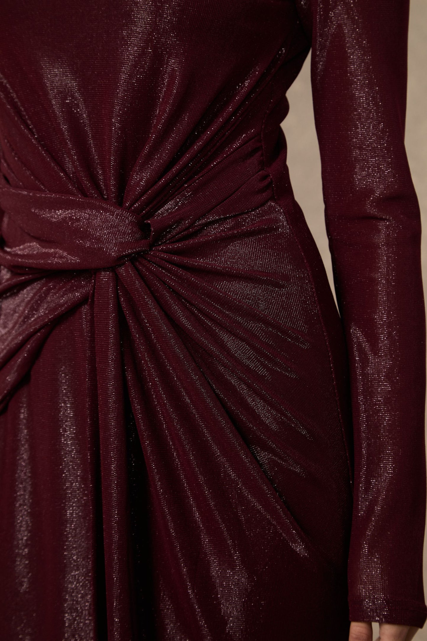 Burgundy Twist Knot Maxi Dress with Asymmetric Draping
