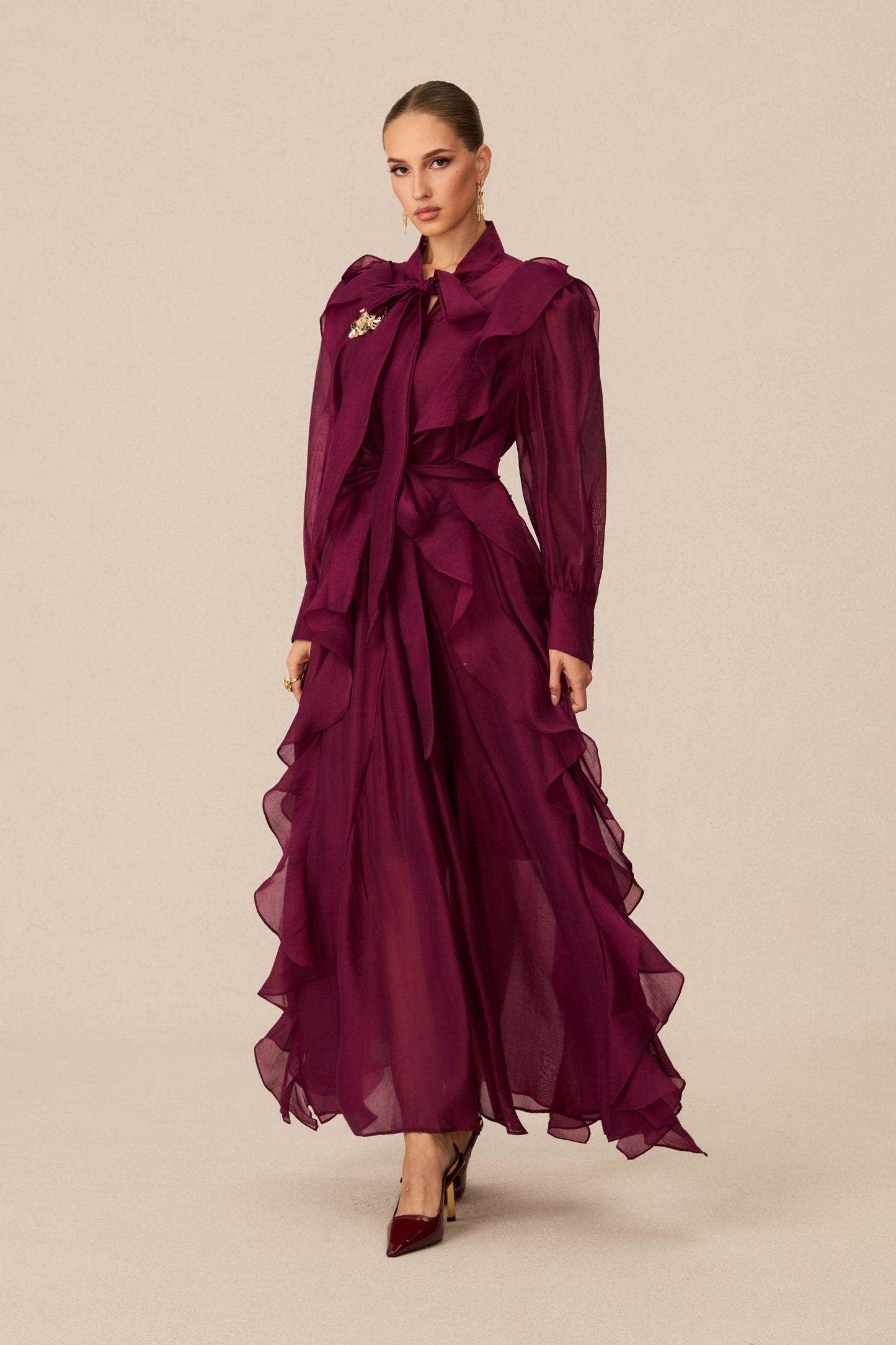 Classy Purple Layered Ruffle Maxi Dress
