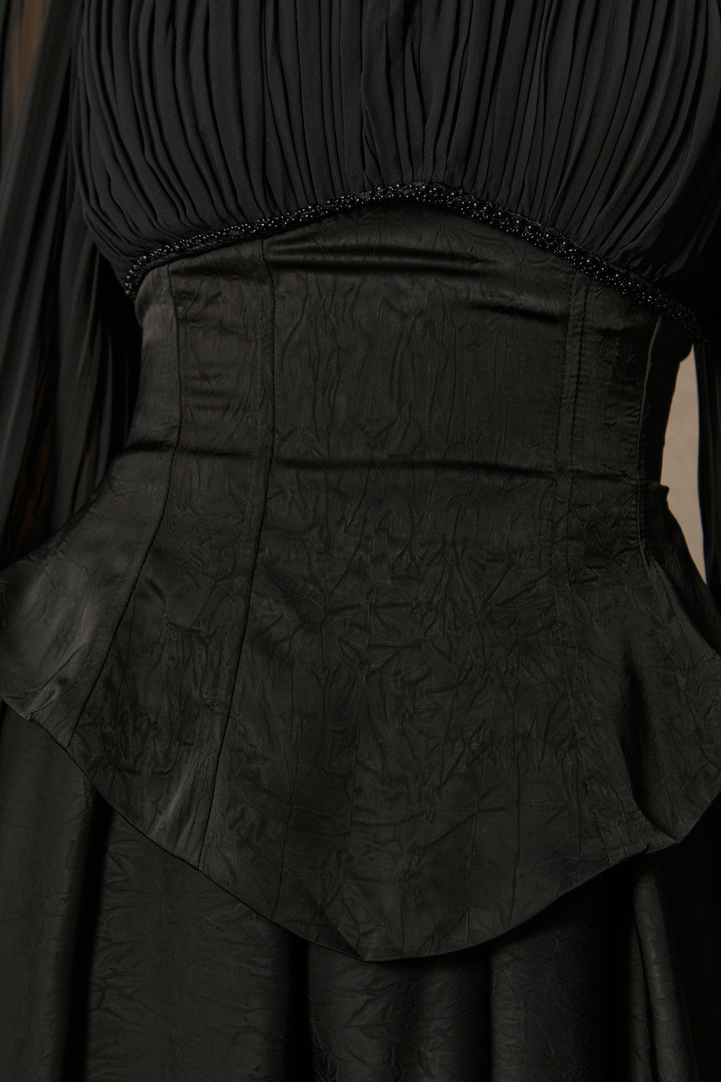 Elegant Black Beaded Collar Corset Maxi Dress