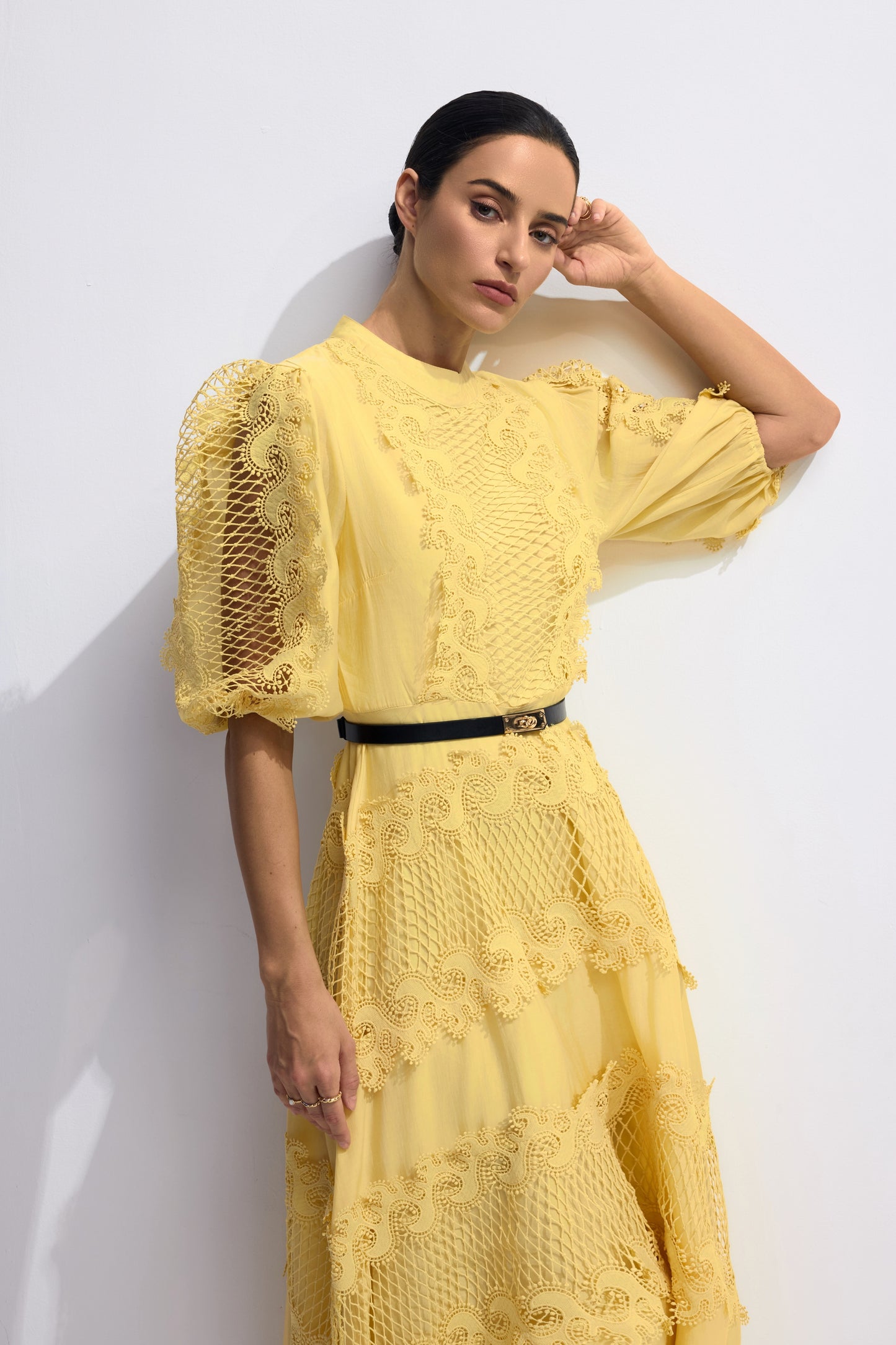 Timeless Elegant Embroidered Lace Puff Sleeve Maxi Dress