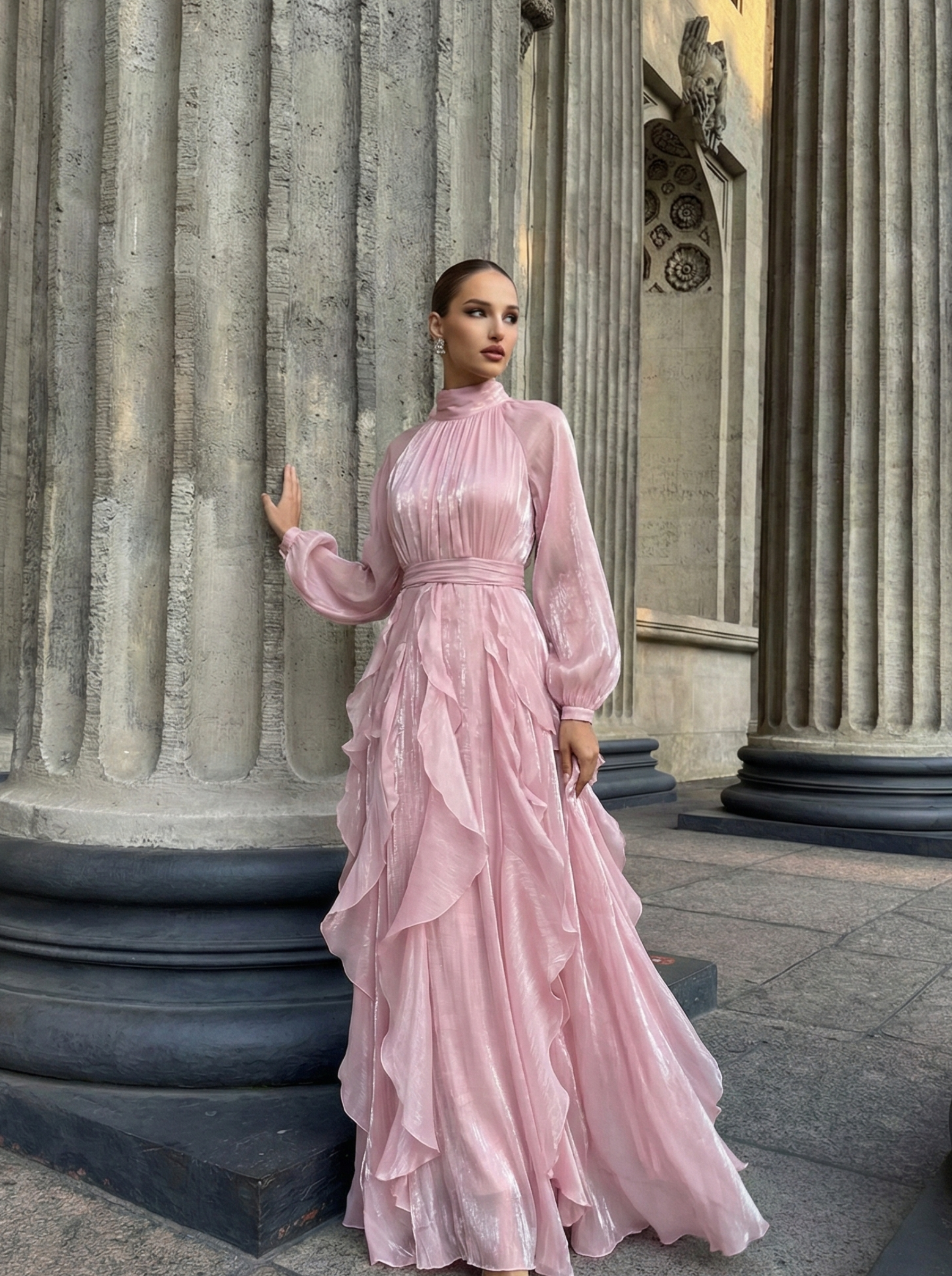 Elegant Puff Sleeve Ruffle Maxi Dress  OIDRO