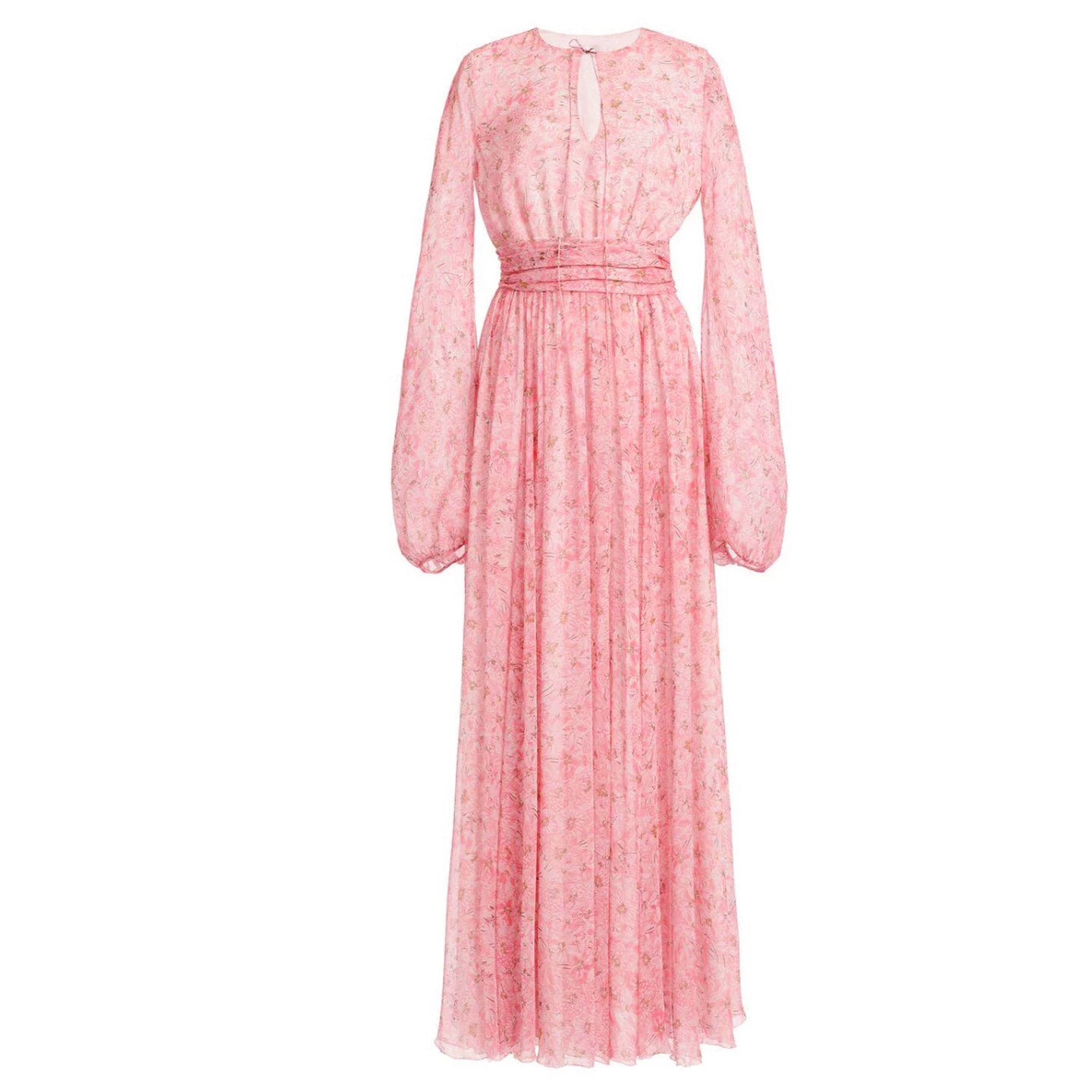 Viscose Long-Sleeve Lace-Up Floral Dress