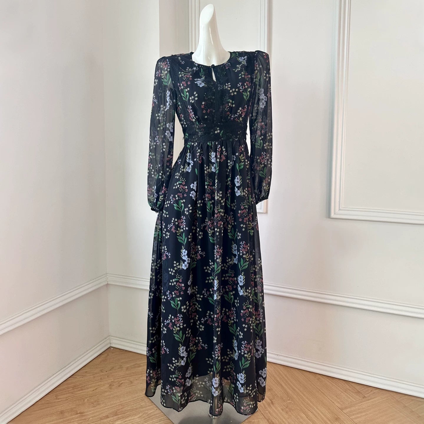 Mulberry Silk Lace Long Dress with Hollow-Out Design