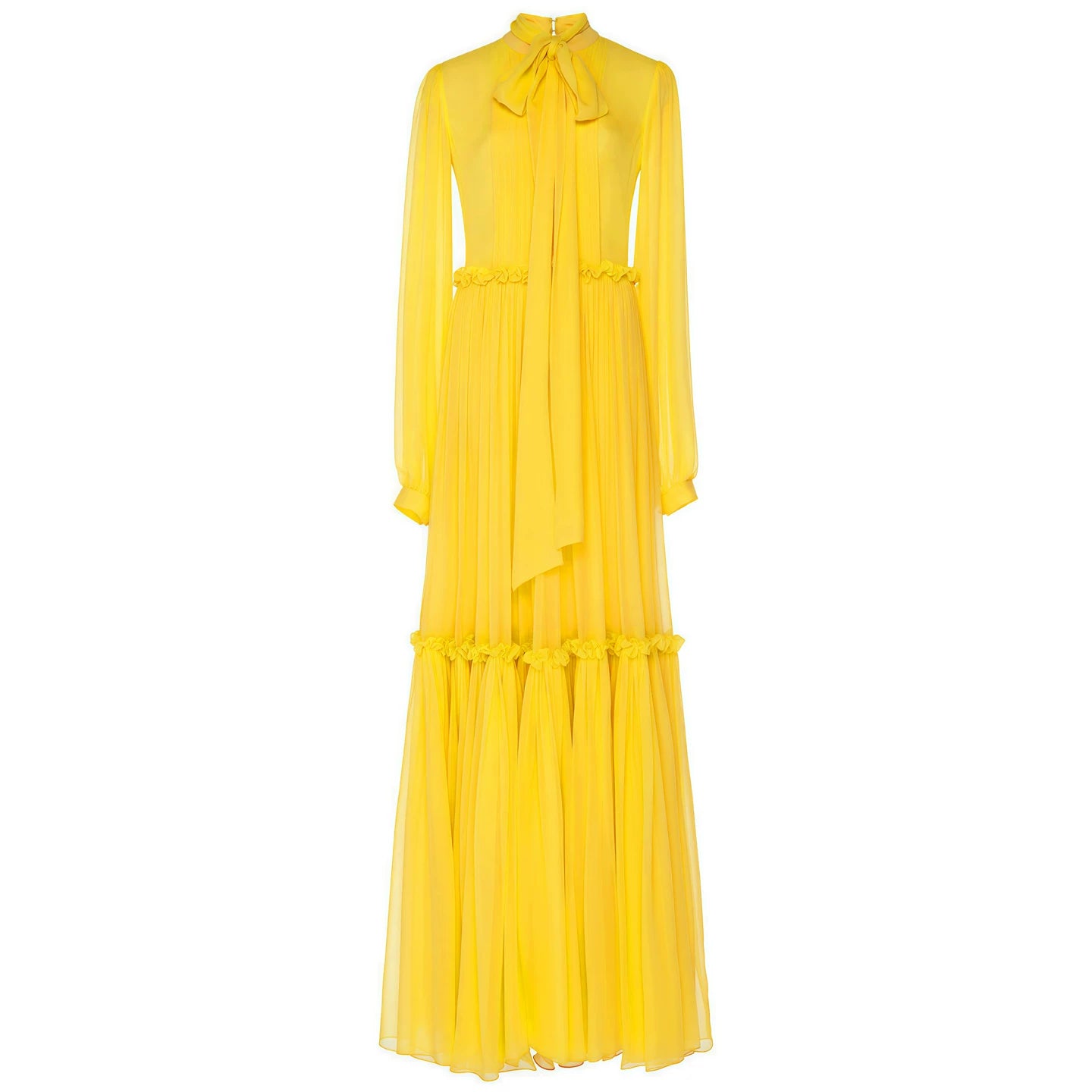 Polyester Yellow Maxi Dress with Ruffle Details