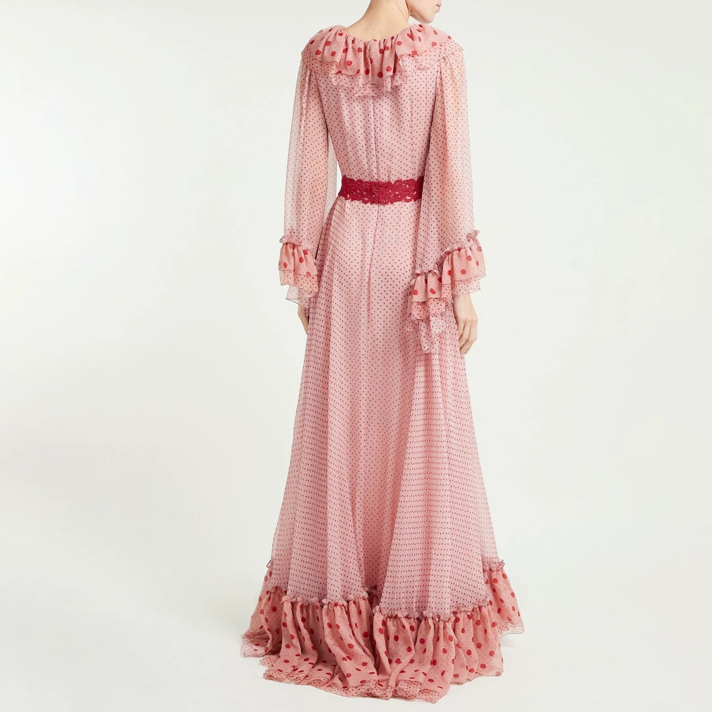 Mulberry Silk Polka Dot Lace Long Dress