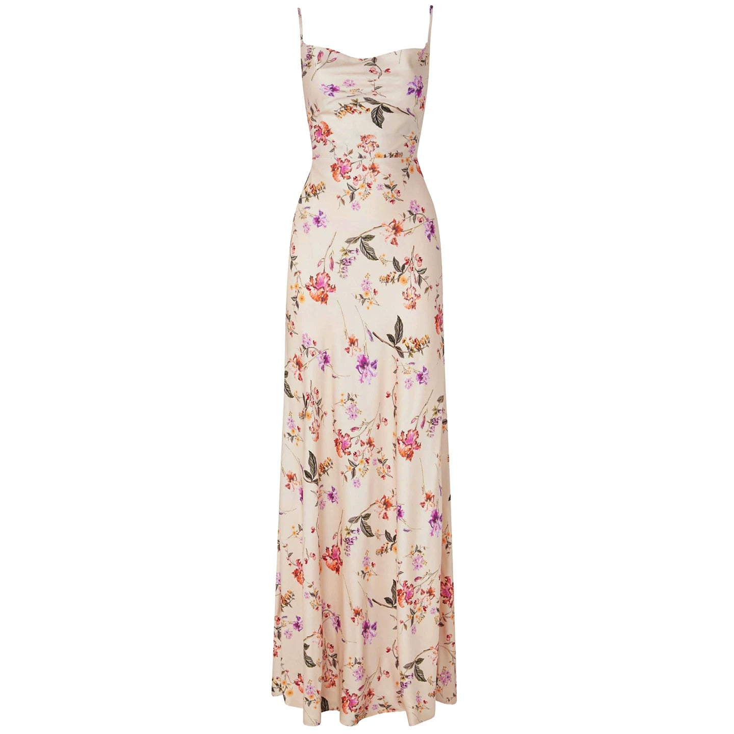 Satin Floral Backless Dress with Spaghetti Straps