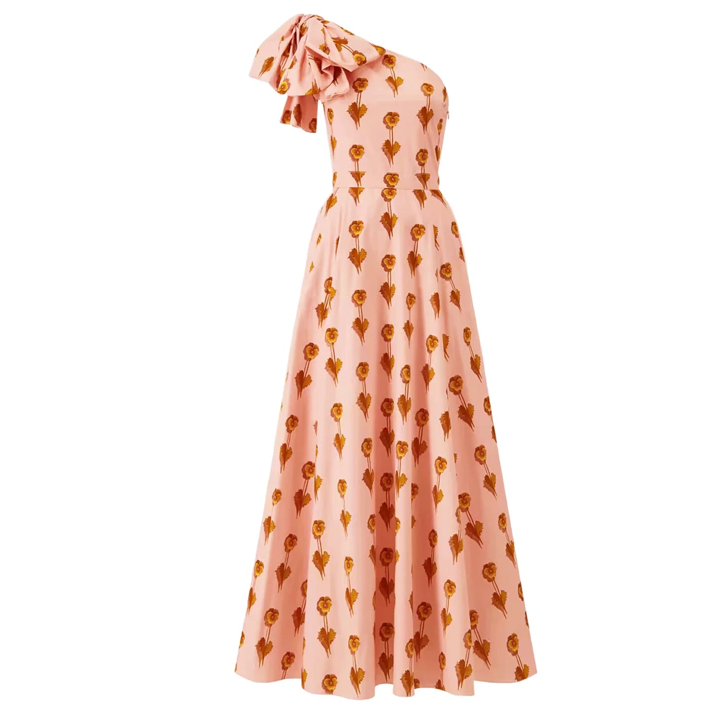 Polyester Asymmetrical Bow Dress - Shrimp Pink Print