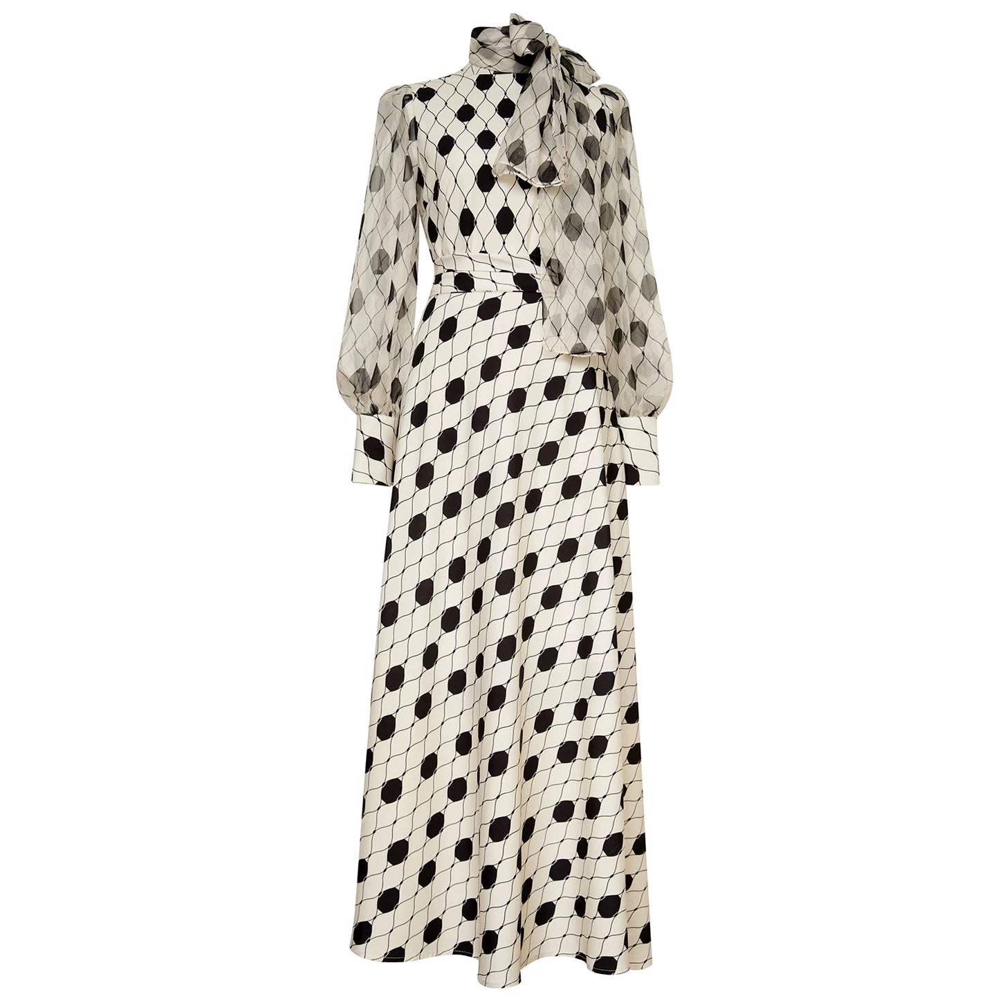 Satin Tie-Neck Dress - Elegant Long Gown