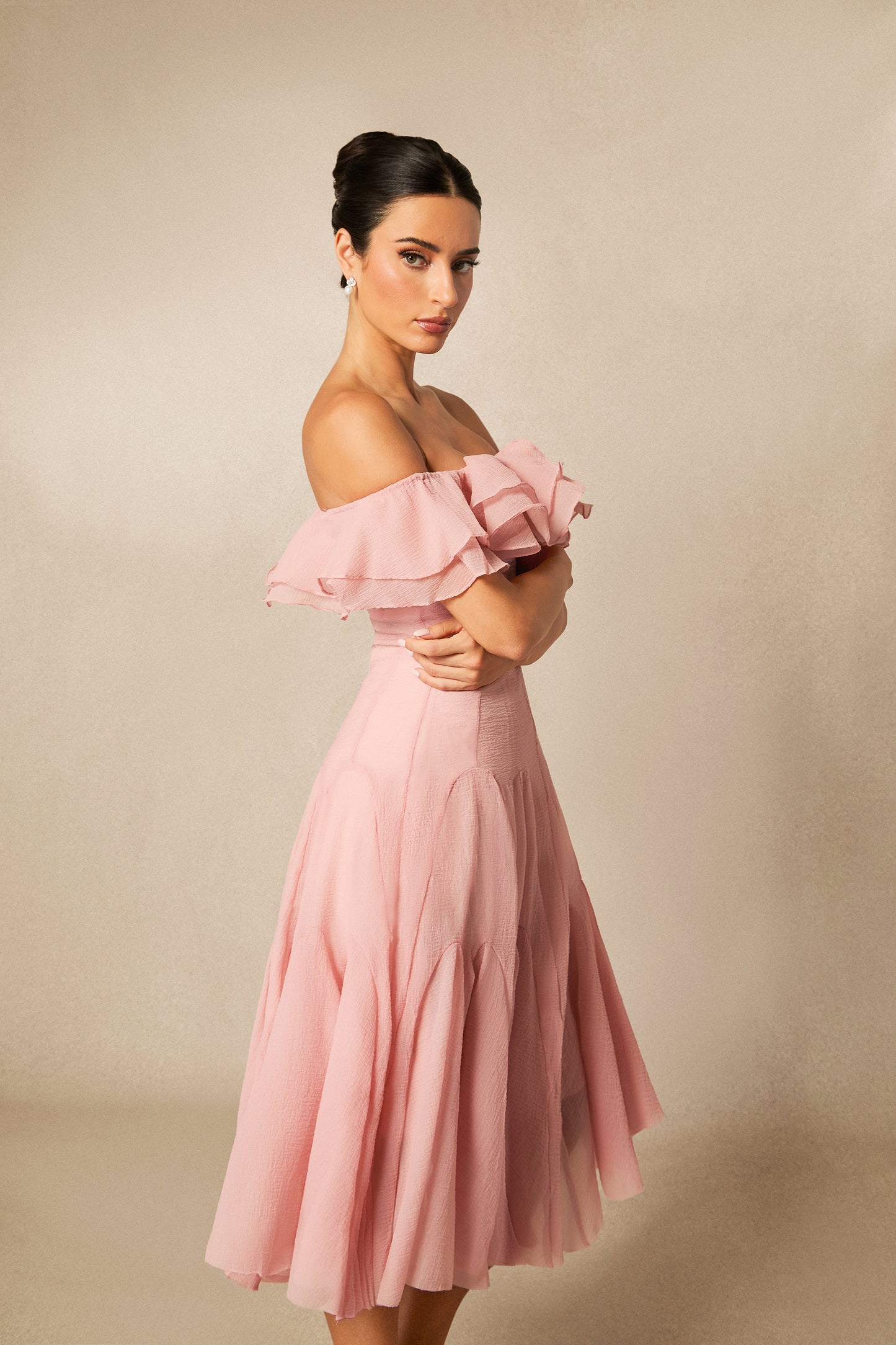 Sophisticated Off-Shoulder Ruffle Midi Dress