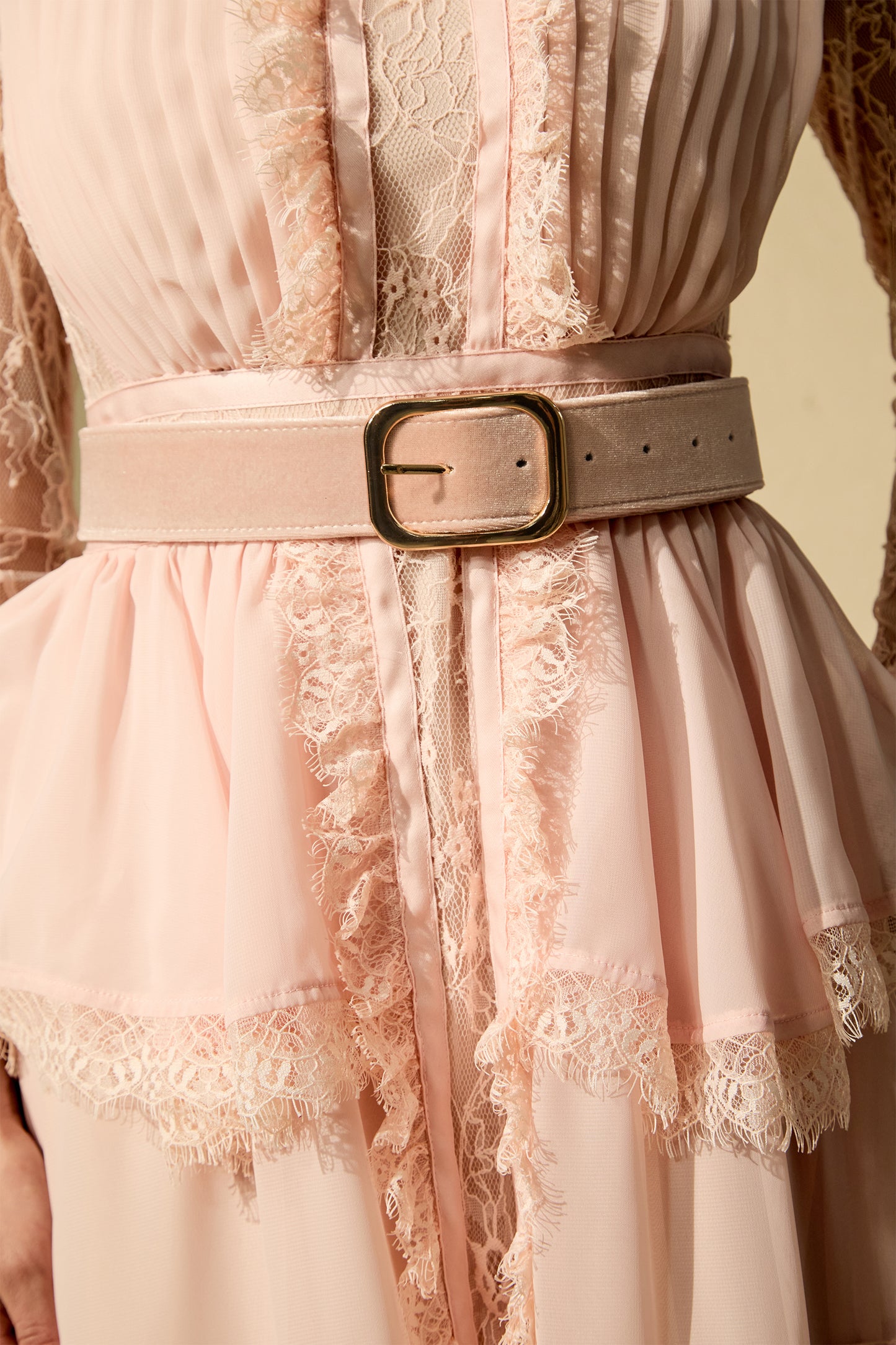 Sophisticated Pink Ruffle-Trim Maxi Dress