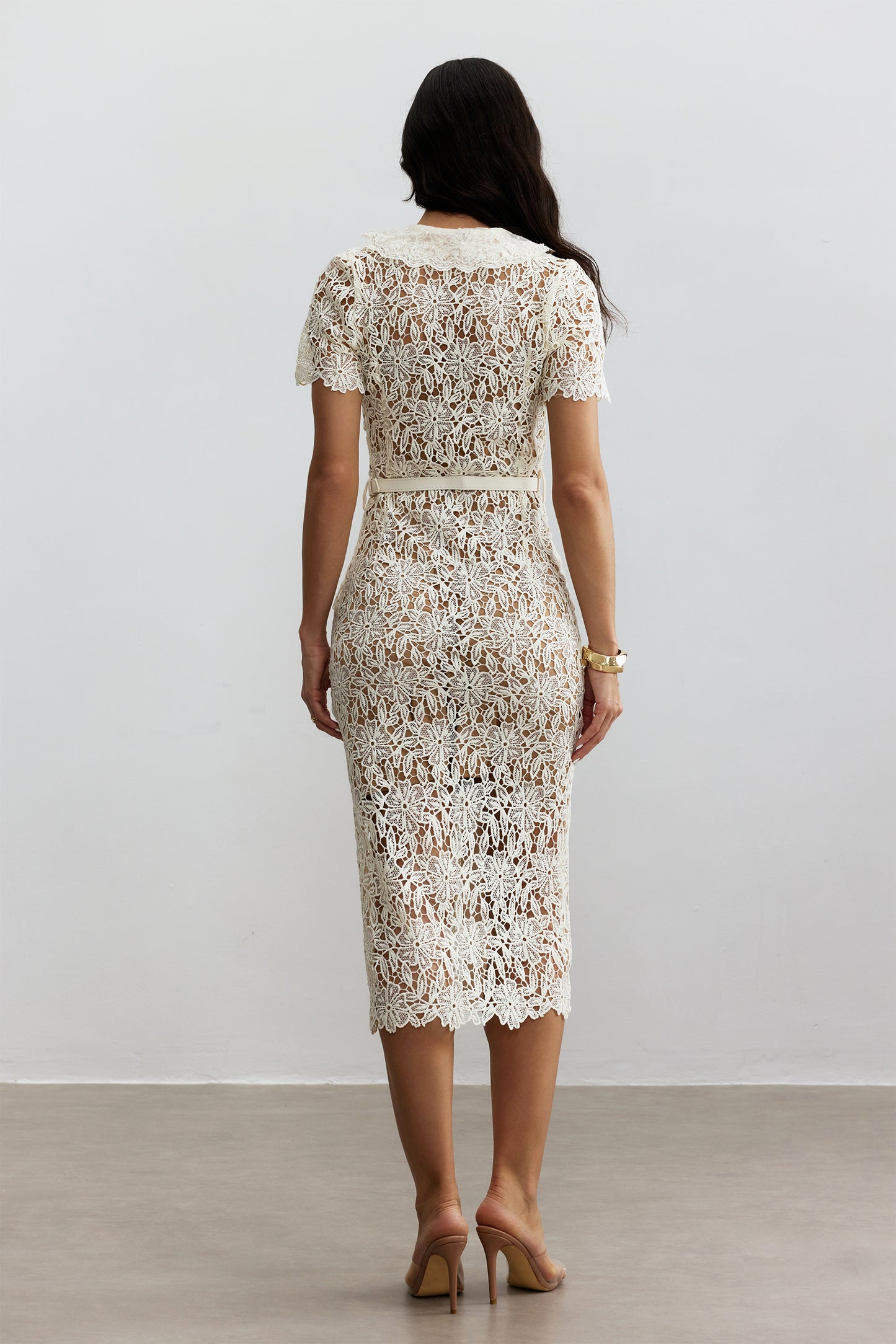 Trendy V-Neck Embroidered Lace Midi Dress