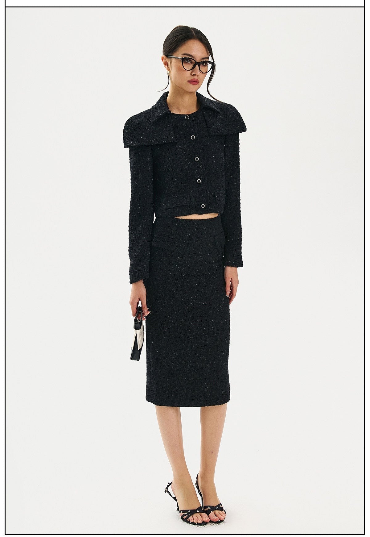 Bling Viscose Coat and Skirt Set - Elegant French Style