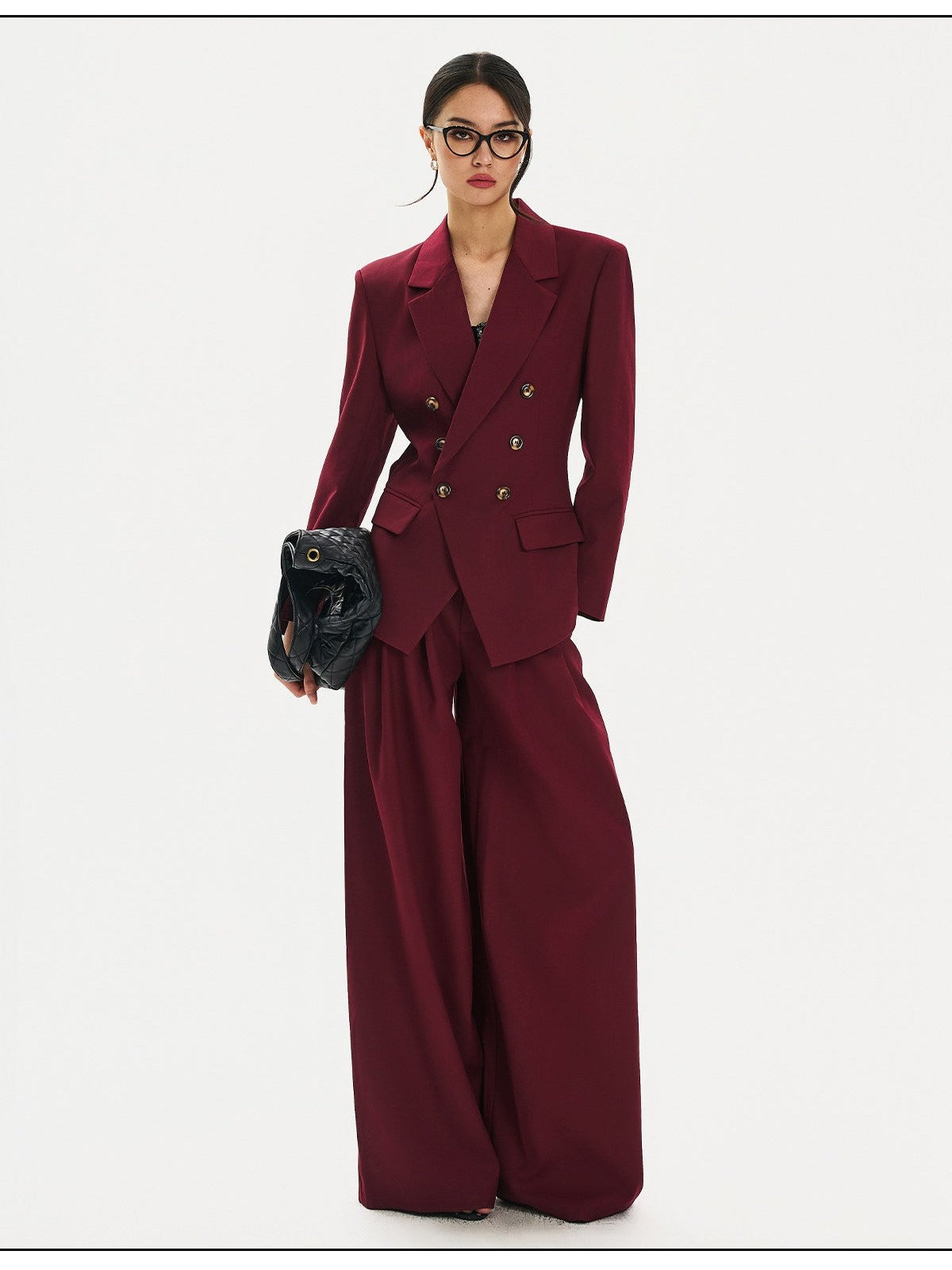 Viscose Coat and Pants Set - Classic Shoulder-Padded Design