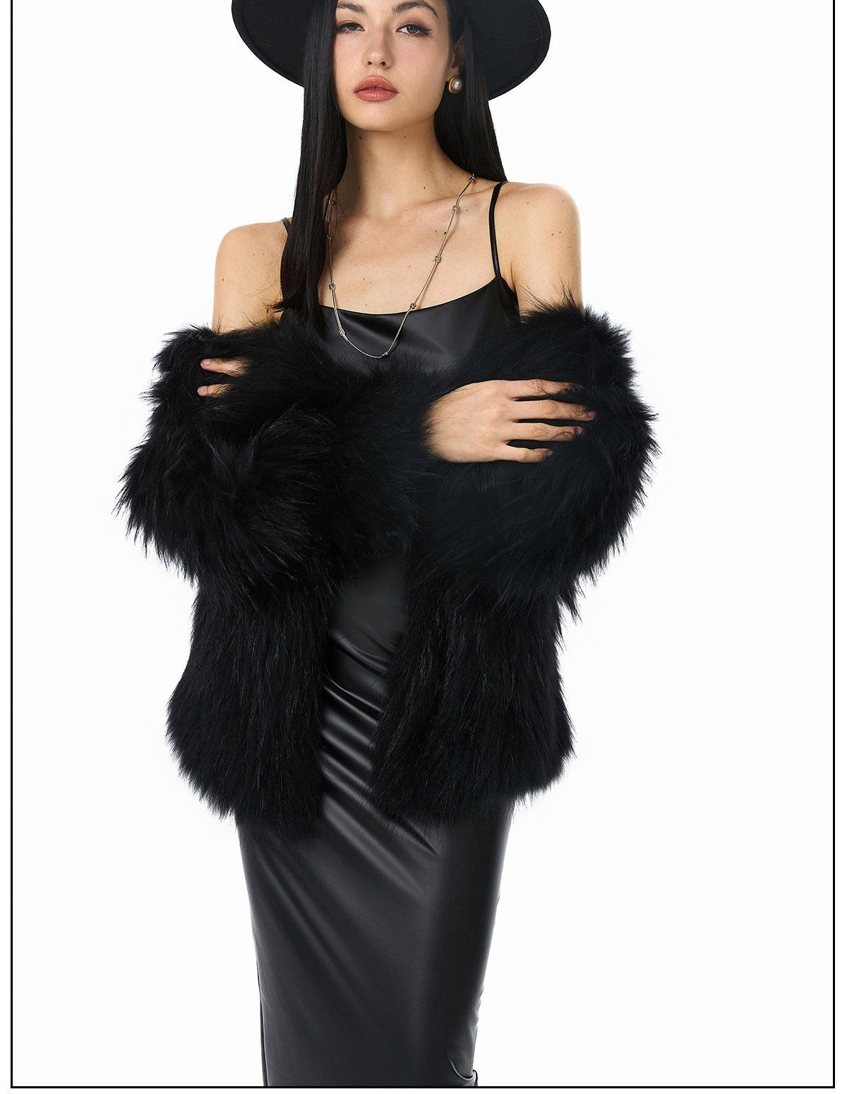 Polyester Dress - Fitted PU Leather with Elastic