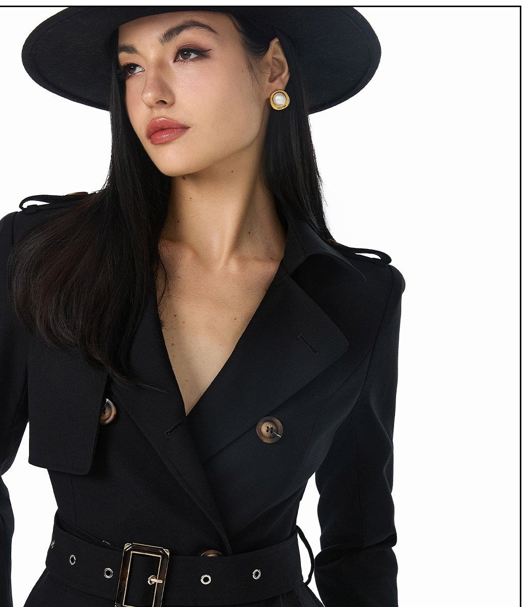 Classic Double-Breasted Trench Coat - Tailored Waist Design