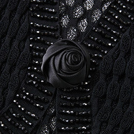 Lace Knit Top and Skirt Set with Brooch