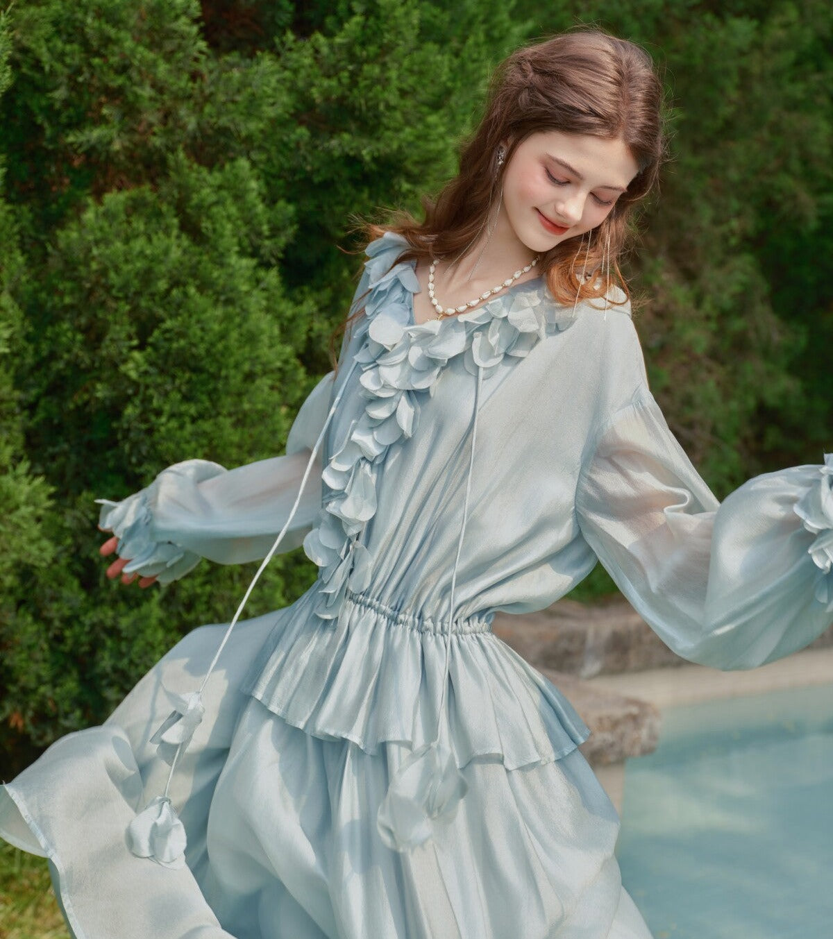 Floral Viscose Dress - Elegant Layered Design