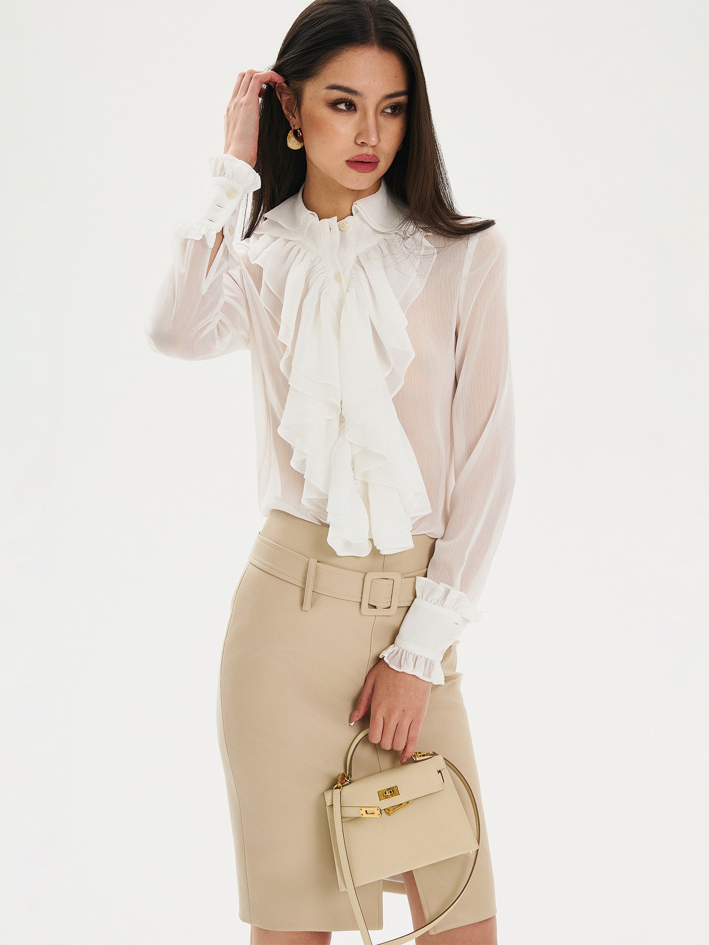 Chiffon Blouse with Ruffle Design