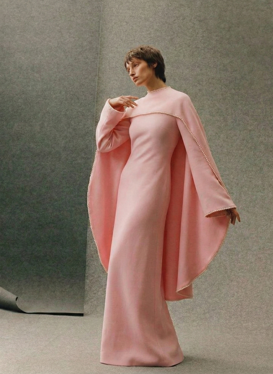 Polyester Long-Sleeved Dress with Shawl Design