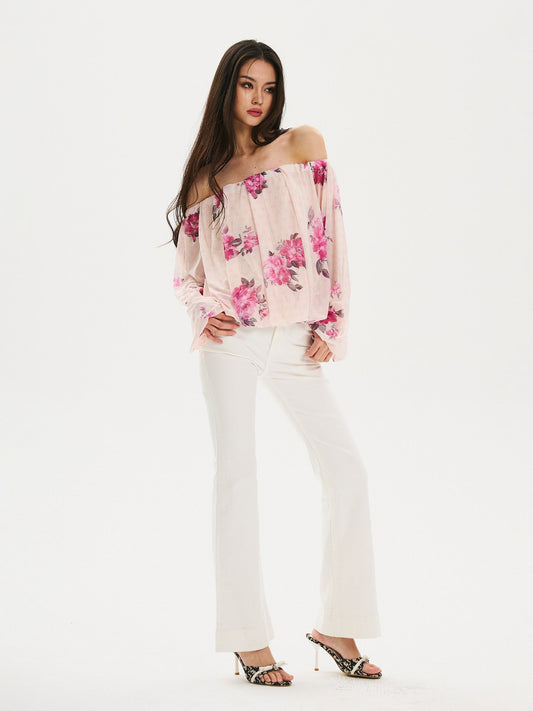 Viscose Off-Shoulder Top with Puff Sleeves