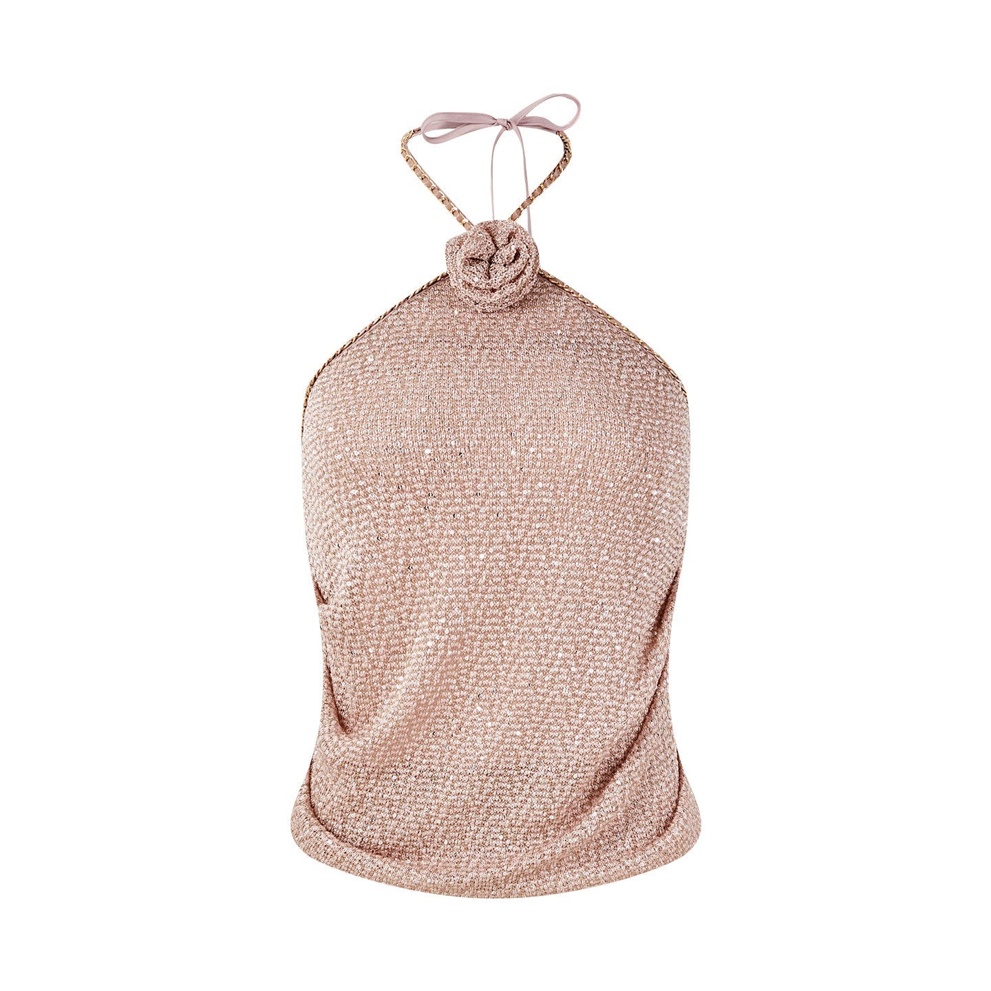 Viscose Halter Neck Top with Rose Embellishments