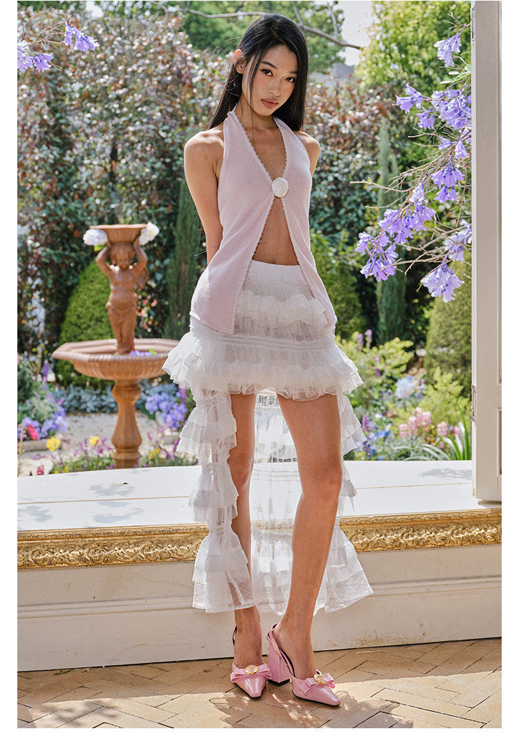 Mulberry Silk Top with Lace Halter Neck