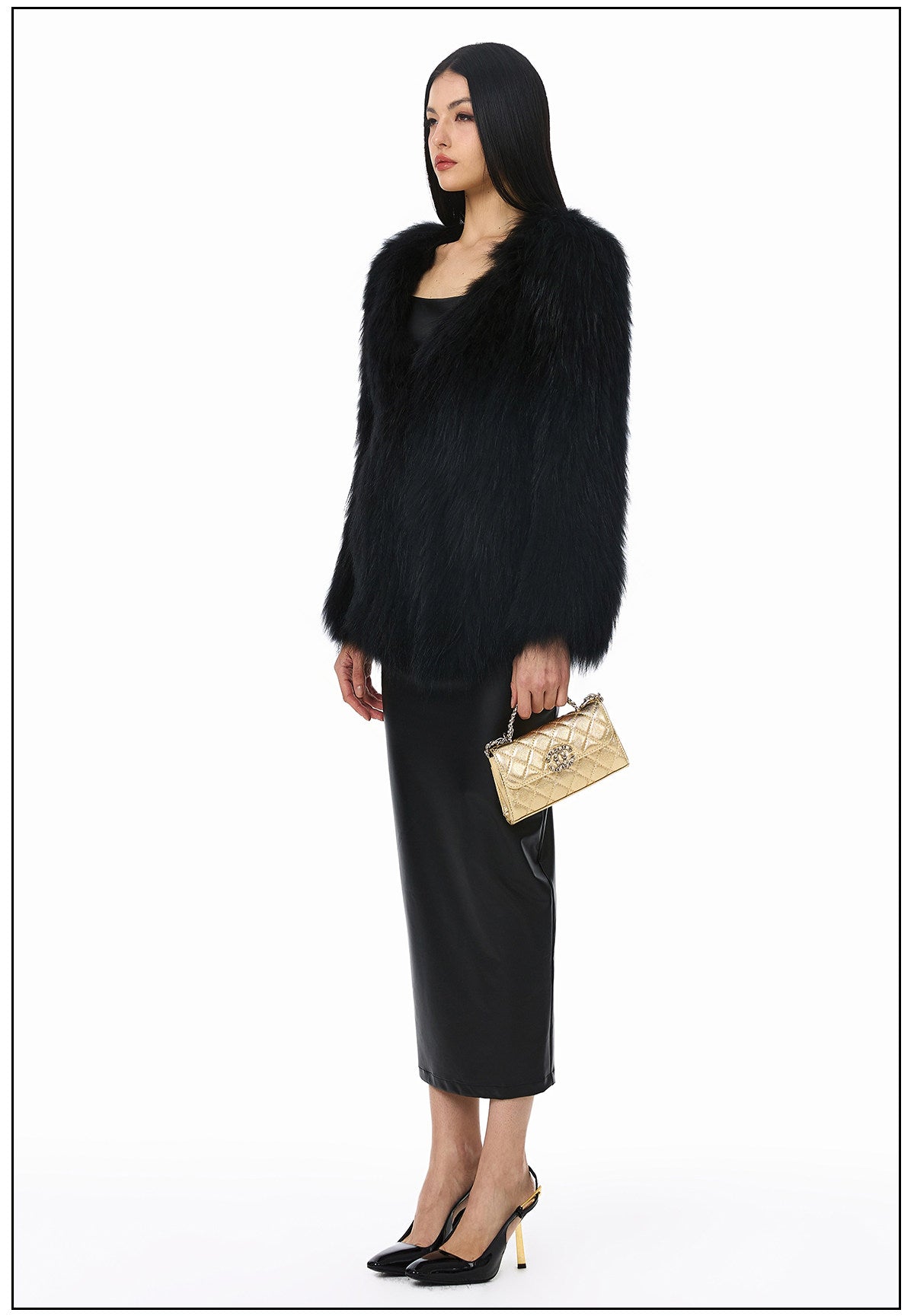 Polyester Dress - Fitted PU Leather with Elastic