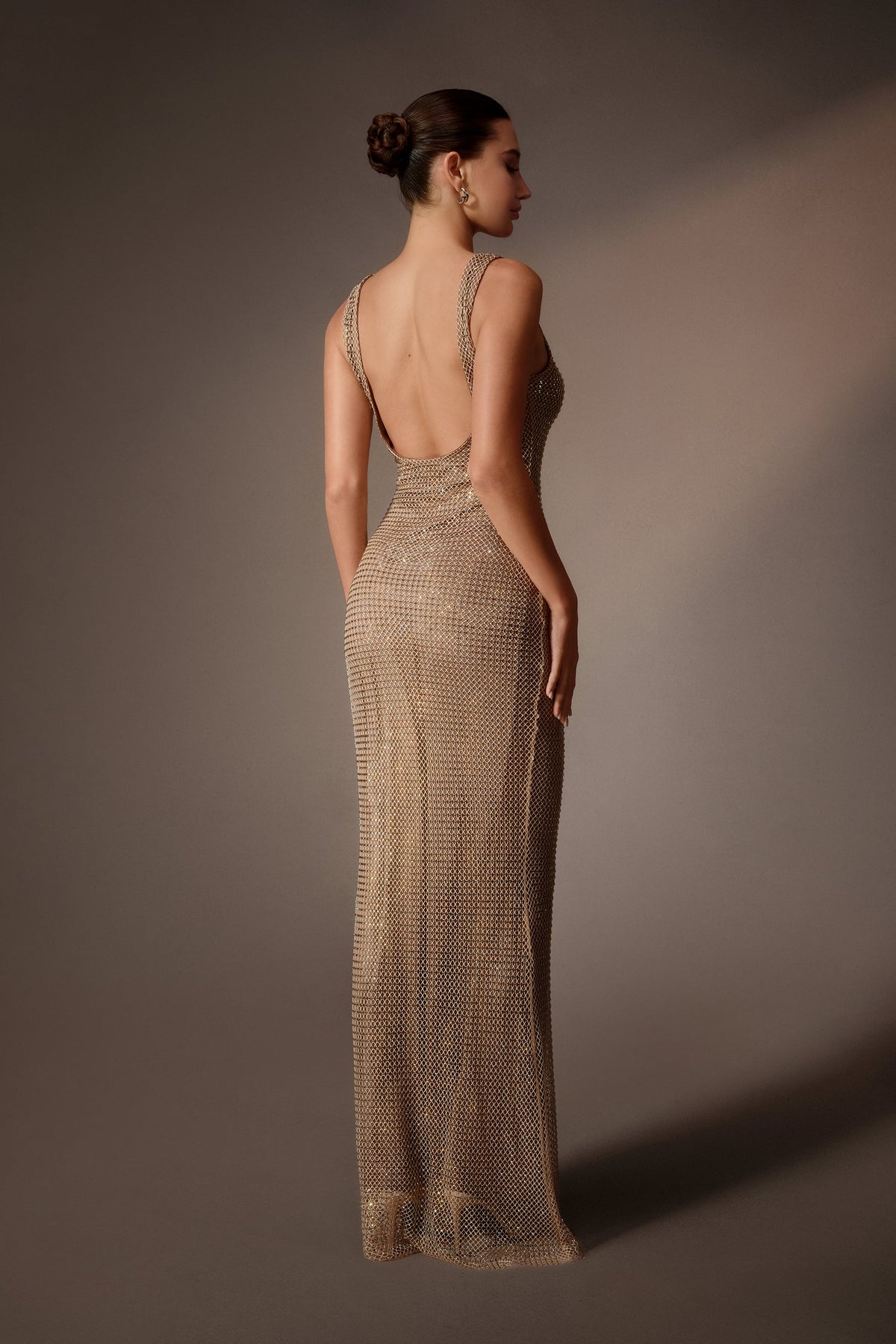 Gold Rhinestone Square-Neck Sleeveless Mermaid Formal Maxi Dress