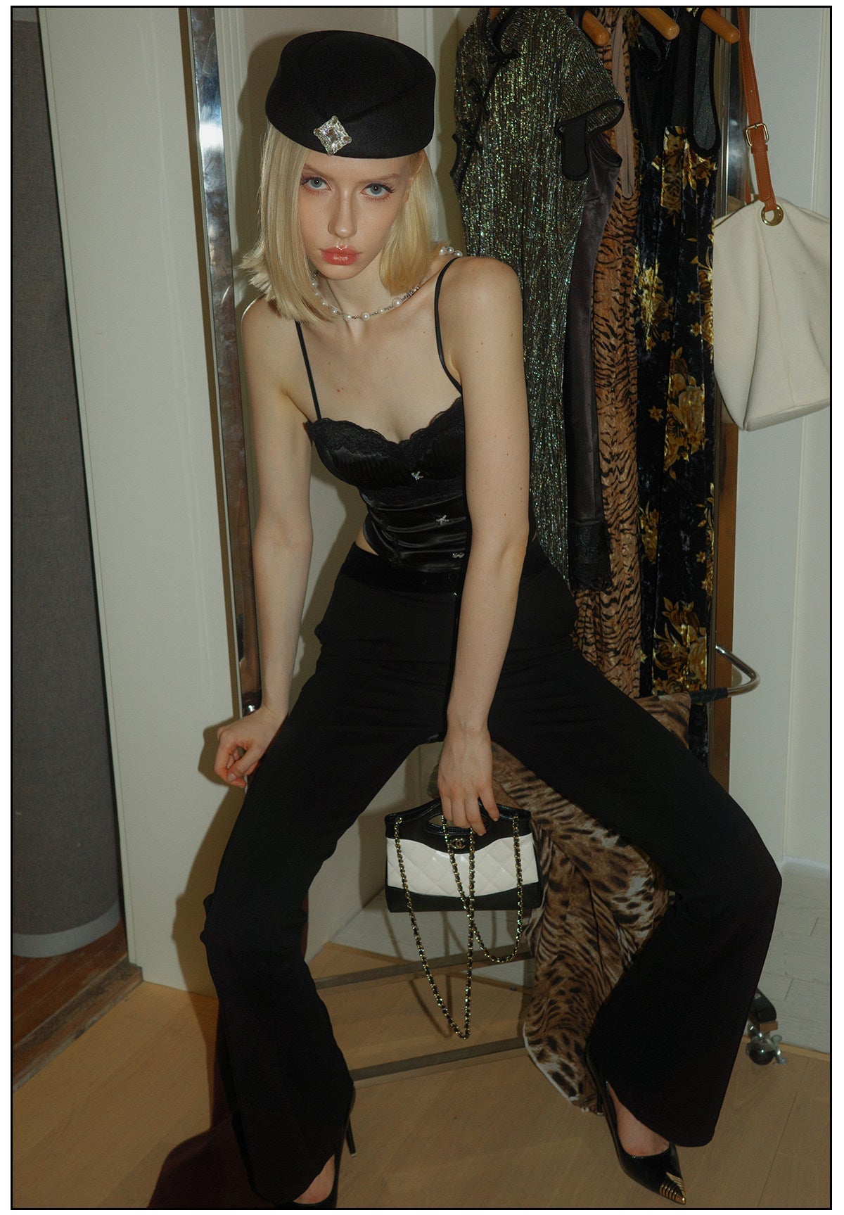 Satin Camisole Top with Fishbone Lace Design