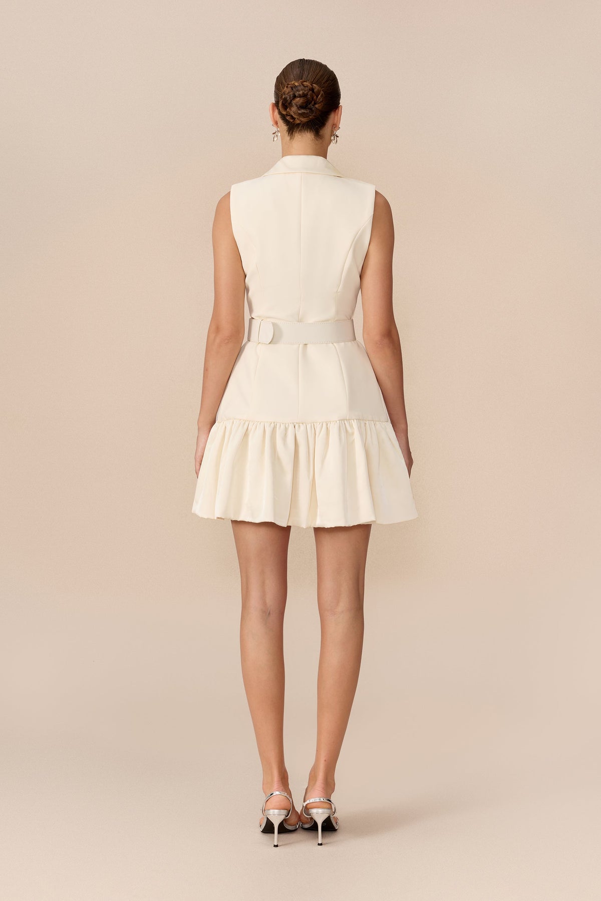 Apricot Double-Breasted Belted Ruffle Hem Mini Dress