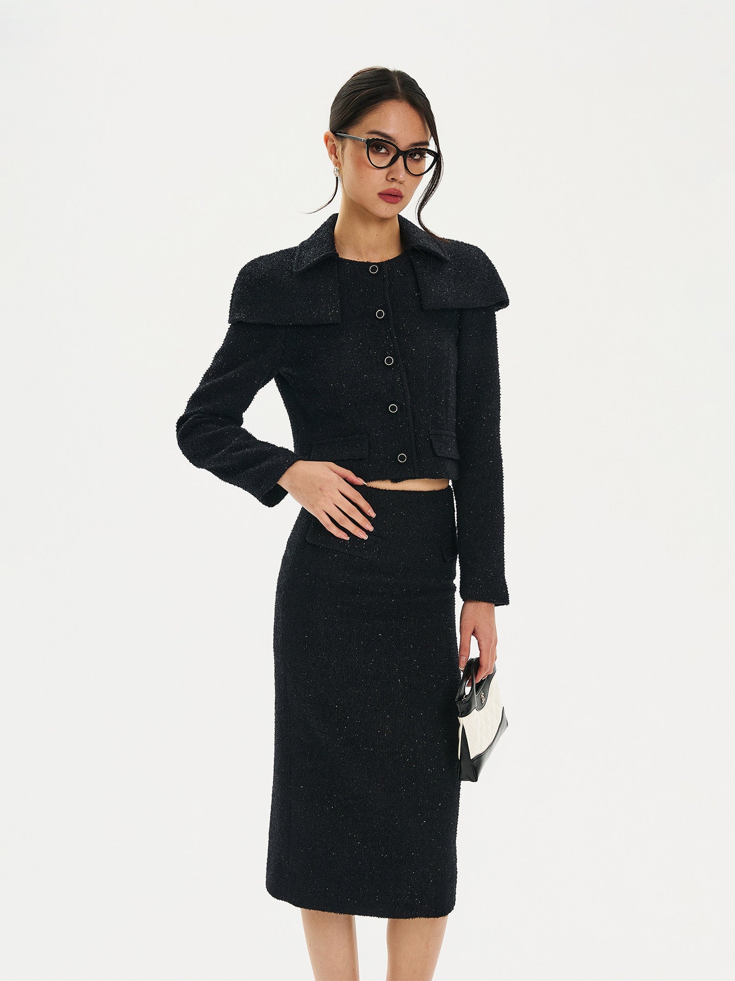 Bling Viscose Coat and Skirt Set - Elegant French Style