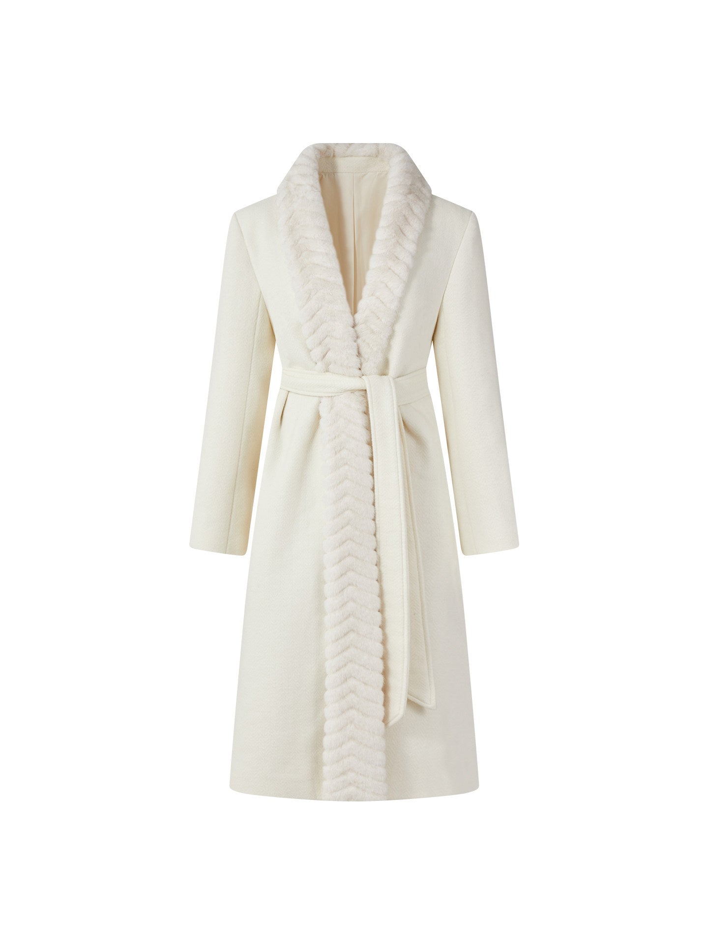 Wool Blend Long Coat with Faux Fur Collar