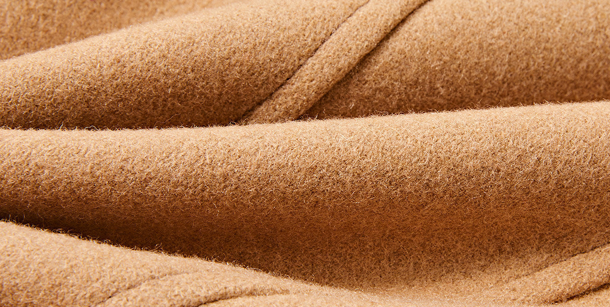 Wool Blend Coat - Elegant Camel Double-Breasted Design
